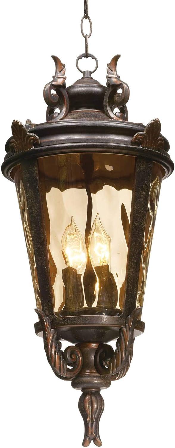 John Timberland Casa Marseille Rustic Vintage Flush Mount Outdoor Hanging Light Bronze Scroll 23 3/4" Champagne Hammered Glass for Post Exterior Barn