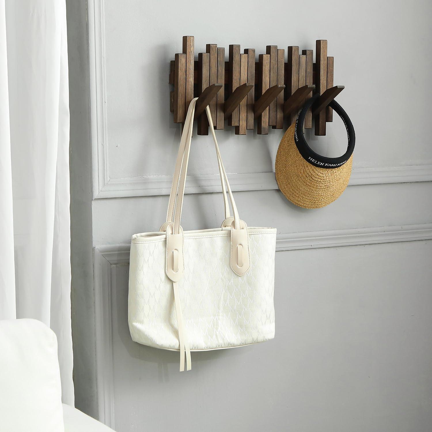 Natural Wood Wall Mounted Piano Coat Rack| Coat Rack Wall Mount| Flip Down Wall Hook Rack 5 Hooks| Entryway Coat Rack,Made of Acacia Wood (Dyed with Wood Wax Oil).Wall Art