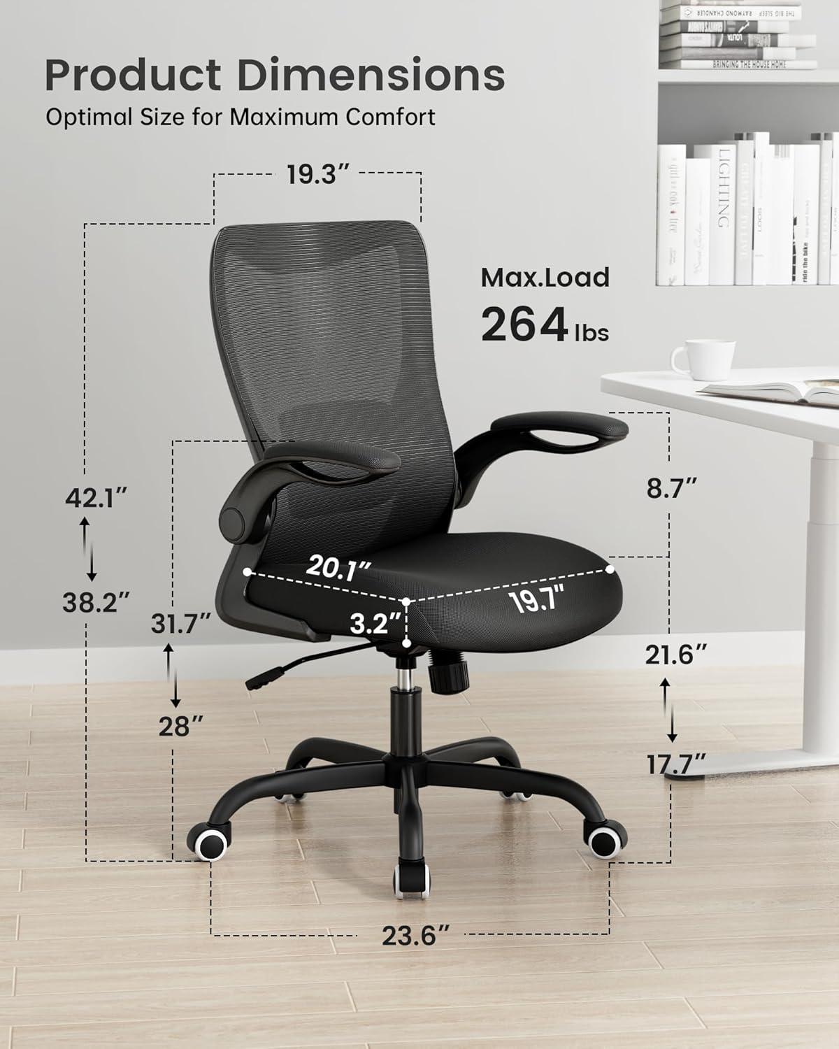 Black Mesh Ergonomic Swivel Task Chair with Adjustable Lumbar Support