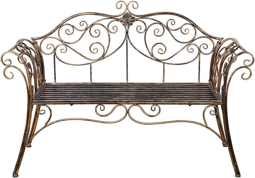 Antique Bronze Floral Design Metal Garden Bench