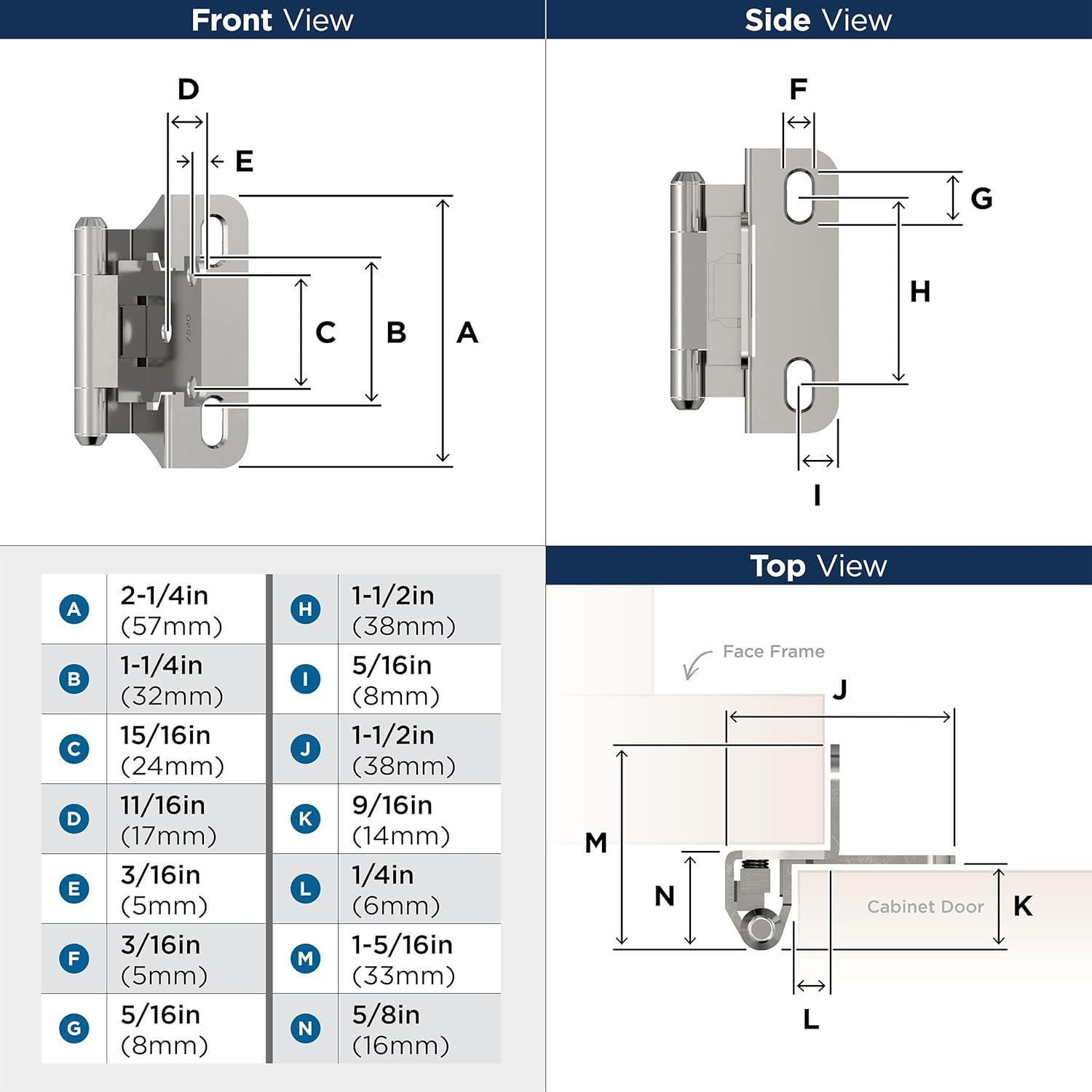 Polished Chrome 1/4 Inch Overlay Self-Closing Cabinet Hinge