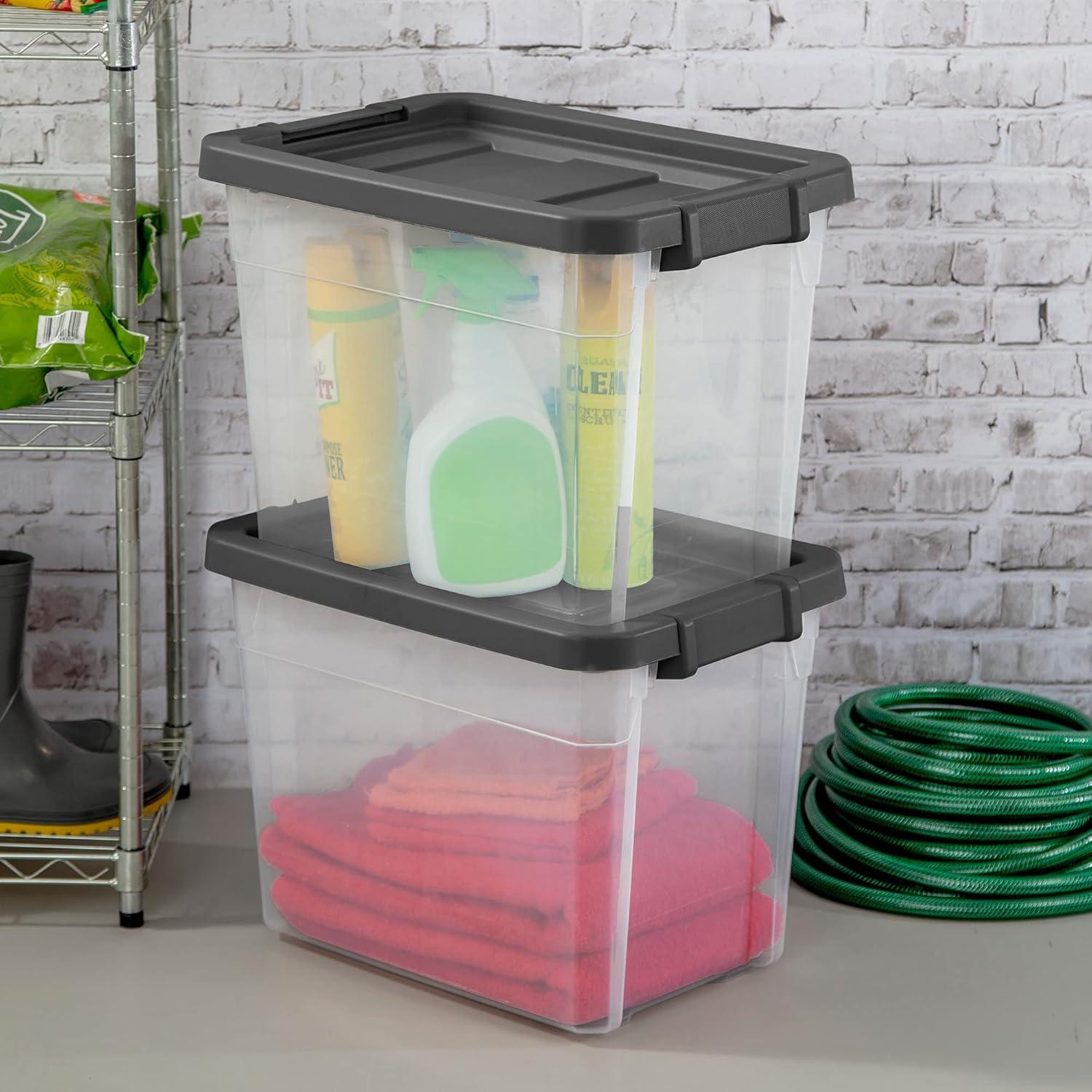 Flat Gray and Clear 30 Quart Stackable Storage Box