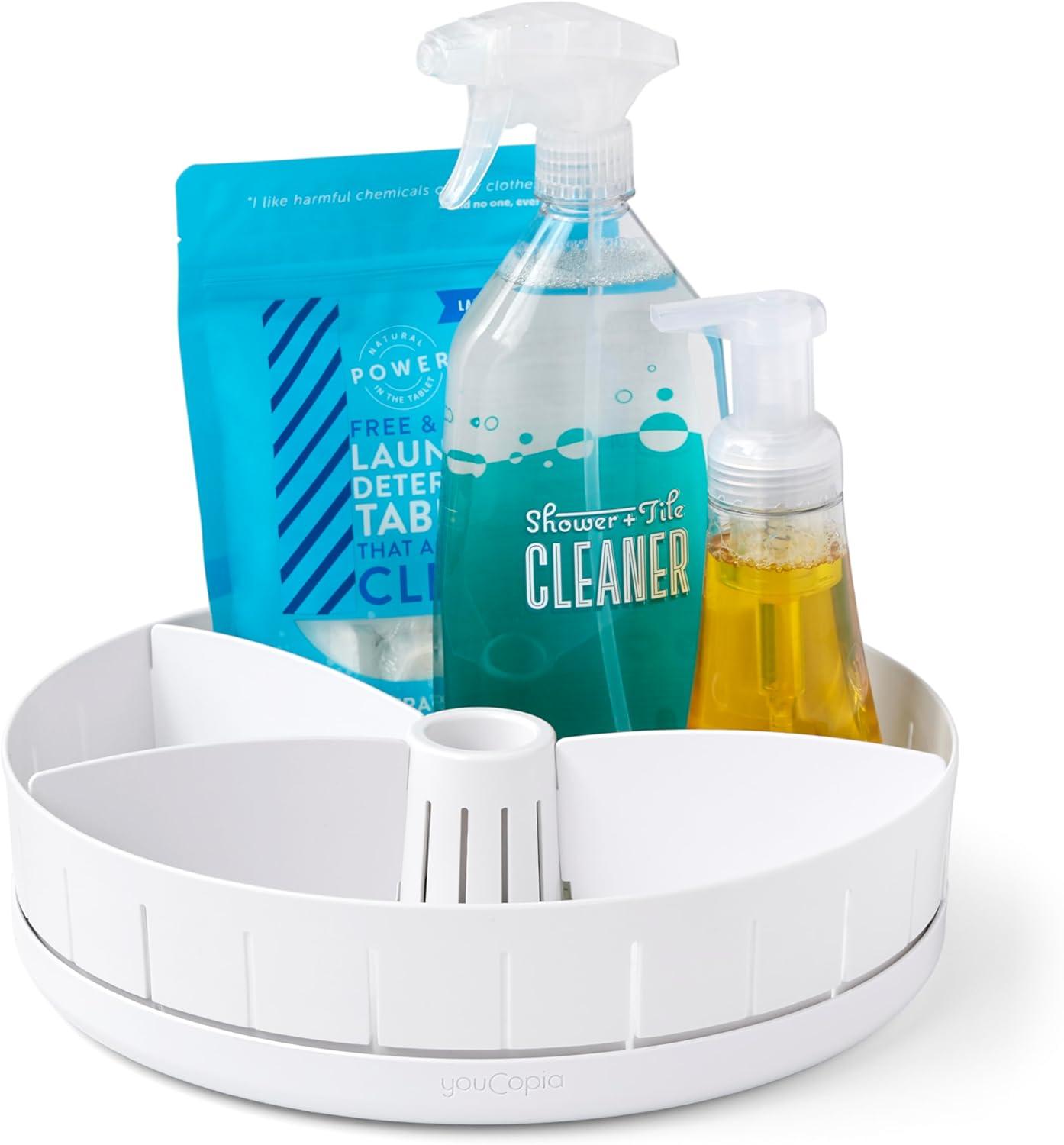 White Plastic Revolving Under Sink Turntable Organizer