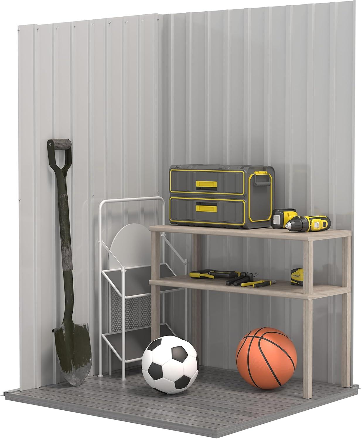 ZHI-22 3.3' x 3.4' Garden Storage Shed Galvanized Steel Tool House with Lockable Door