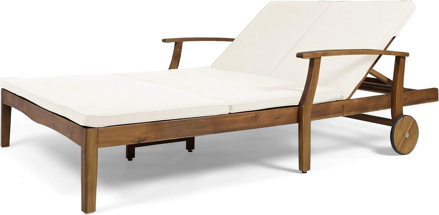 Samantha Retro Dual-Wide Chaise Lounger with Cushions - Cream