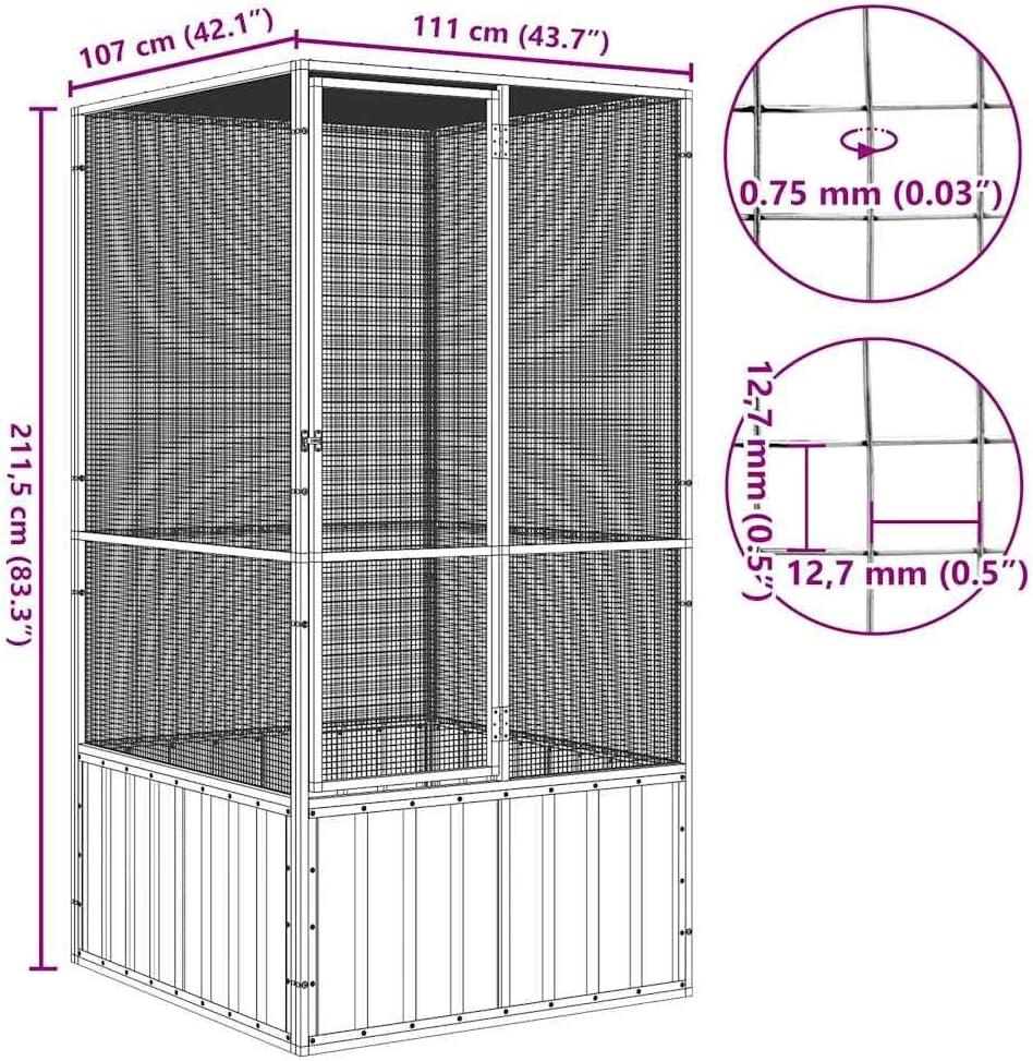 vidaXL Bird Cage Anthracite 43.7 in.x42.1 in.x83.3 in. Galvanized Steel