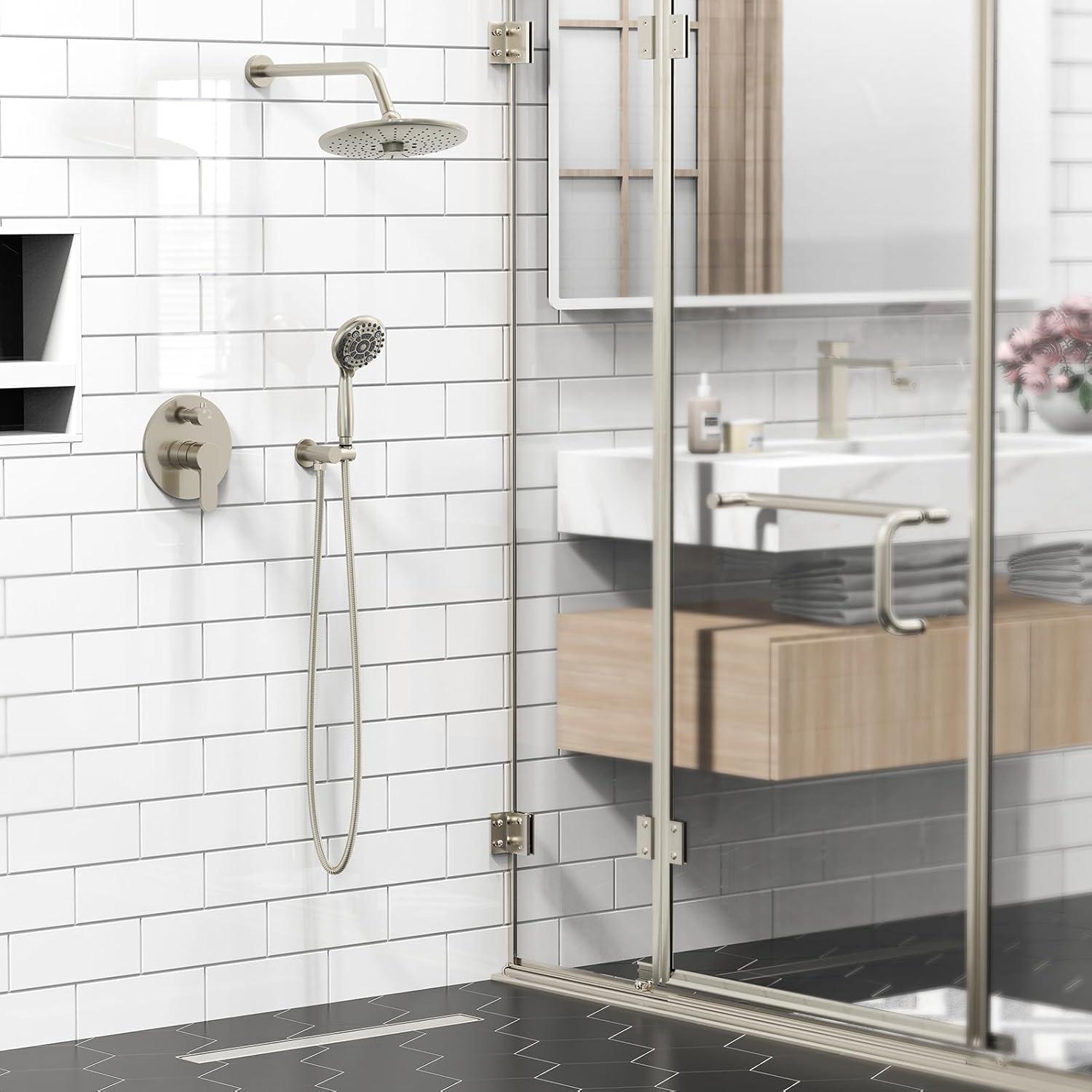 SR SUN RISE Shower Faucet - 8 Inch Multifunctional High Pressure Shower Head System with Handheld Shower Head Fixtures - Valve Included - Brushed Nickel