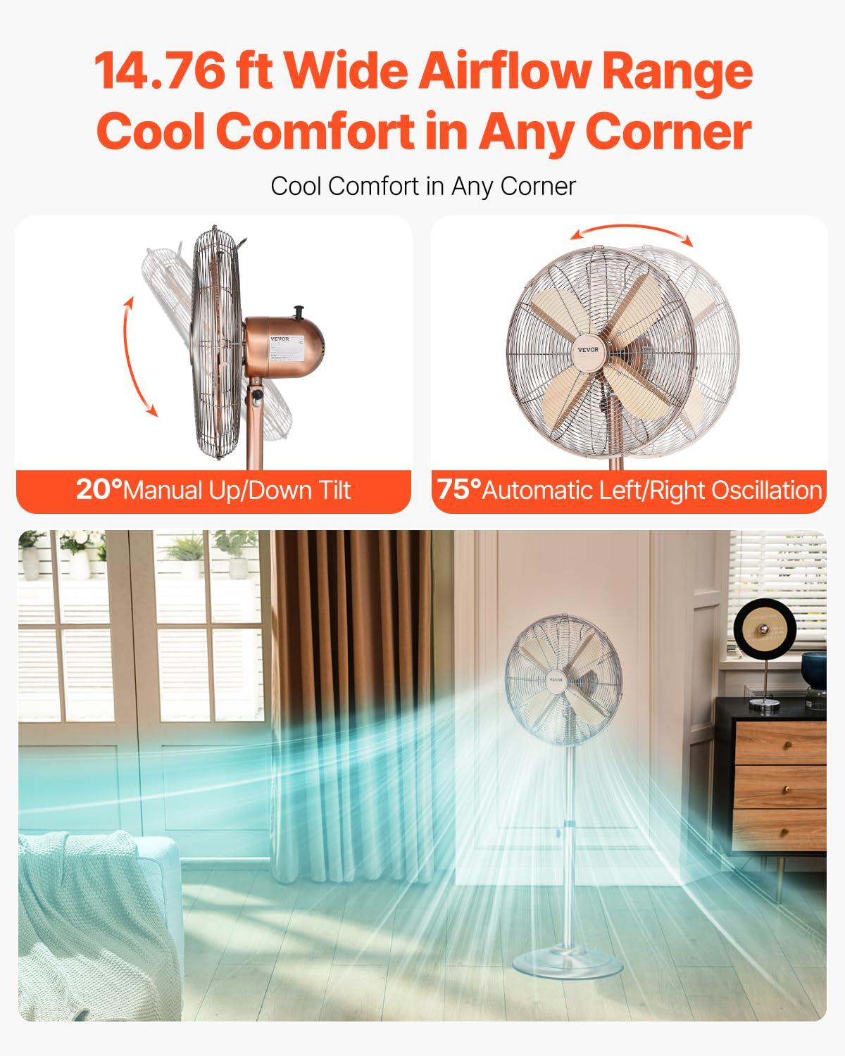 Vevor GYLSFS16INCH0LFIYV1 16 in. 3-Speed Industrial Pedestal Fan Oscillating Height Adjustable - Silver