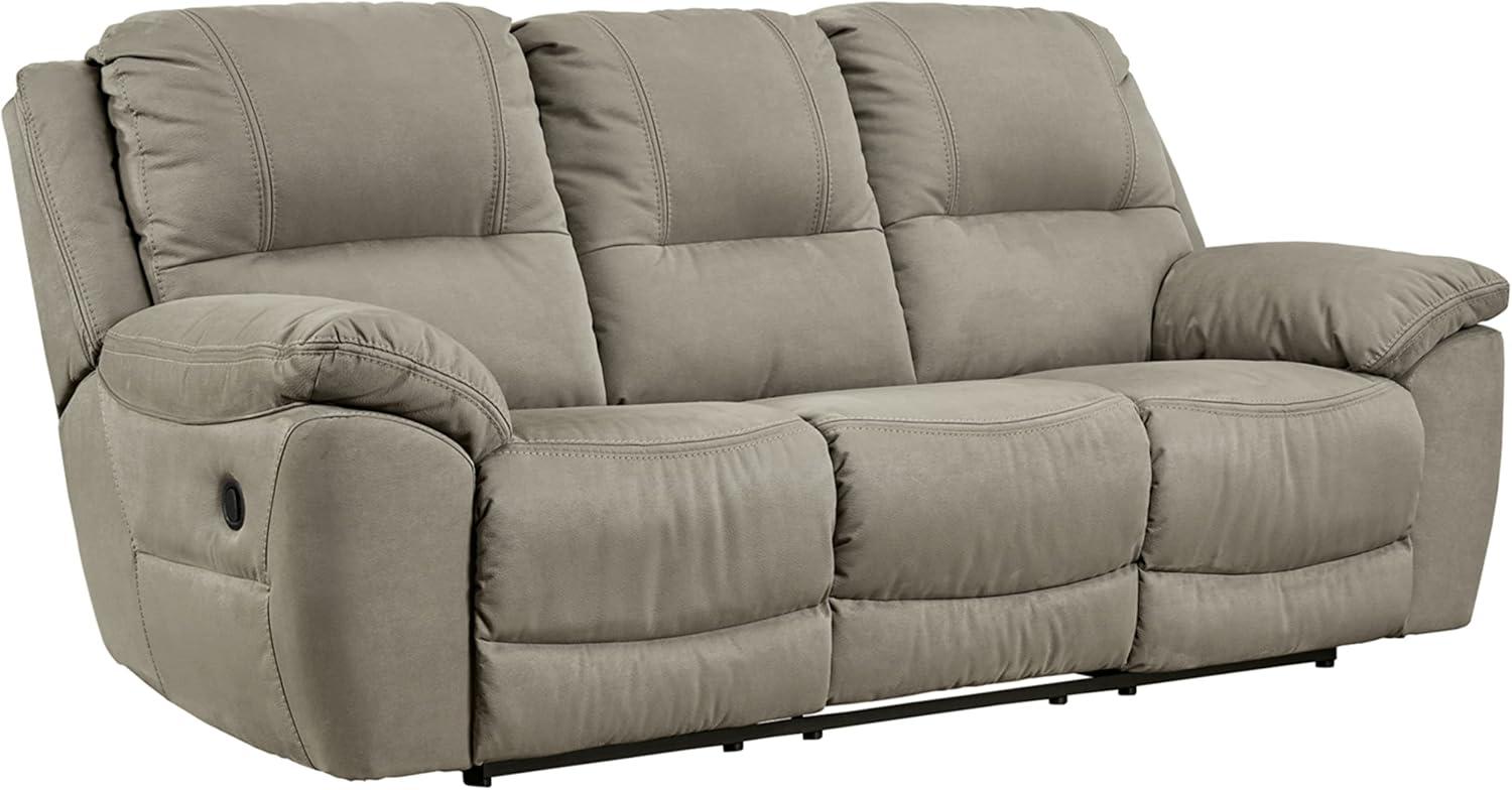 Putty Gray Tufted Faux Leather Reclining Sofa with Pillow-top Arms