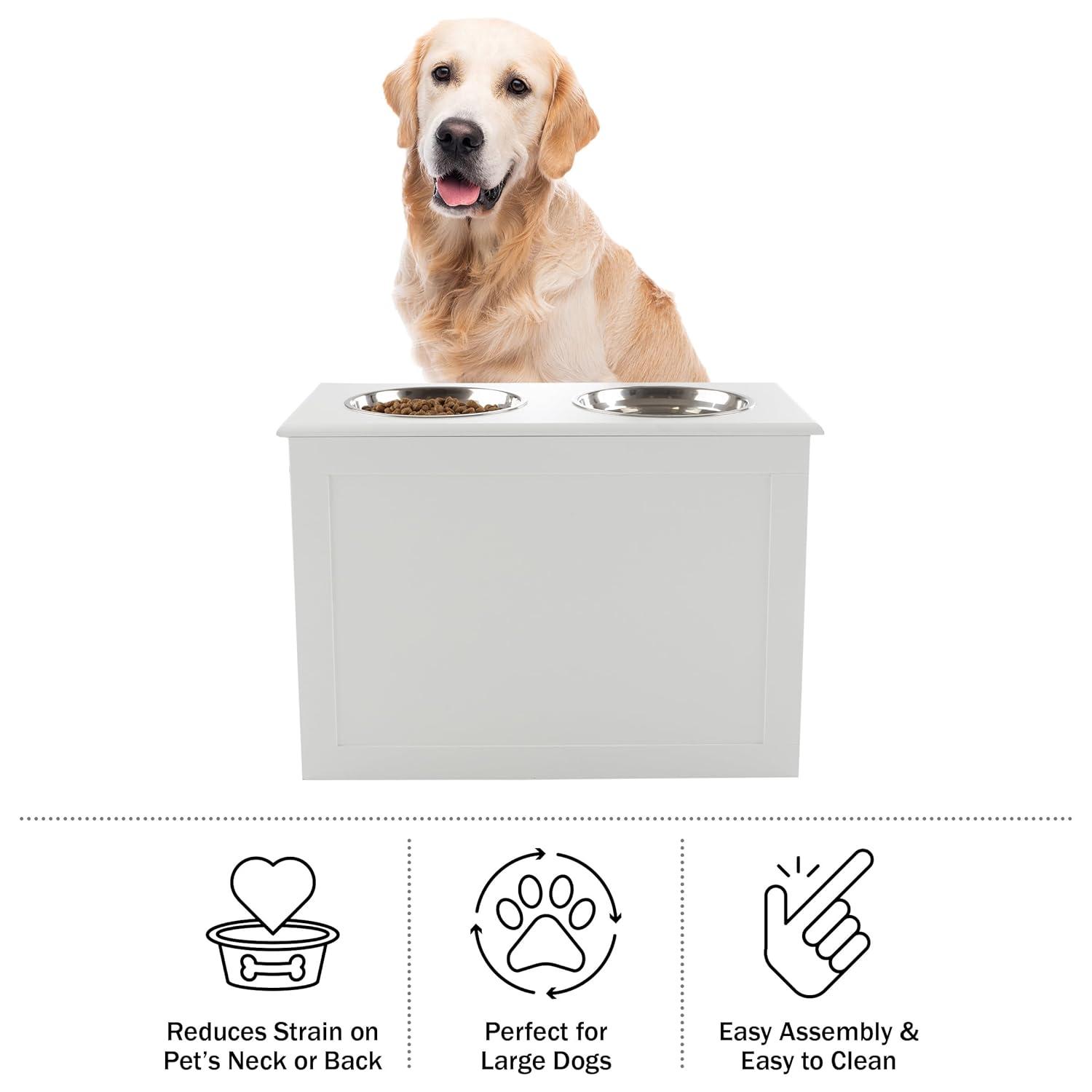 Petmaker PETMAKER Elevated Dog Bowls with Storage, White