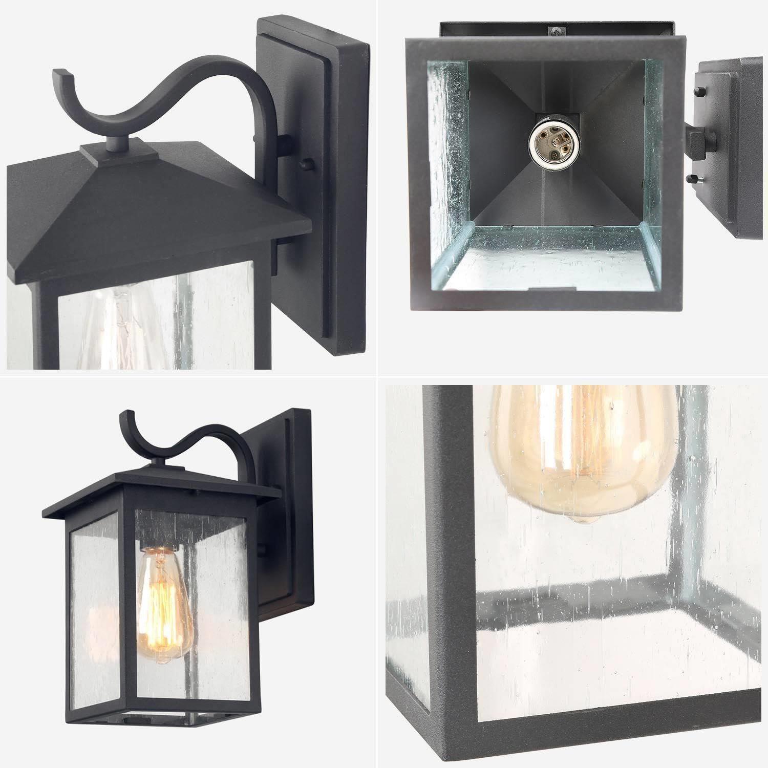 LOG BARN Black Outdoor Wall Light Fixture, Modern Farmhouse Rectangular Porch Lights Outdoor Wall Mount with Water Ripple Glass, Waterproof Outside Exterior Sconce Lights for House, Front Door, Garage