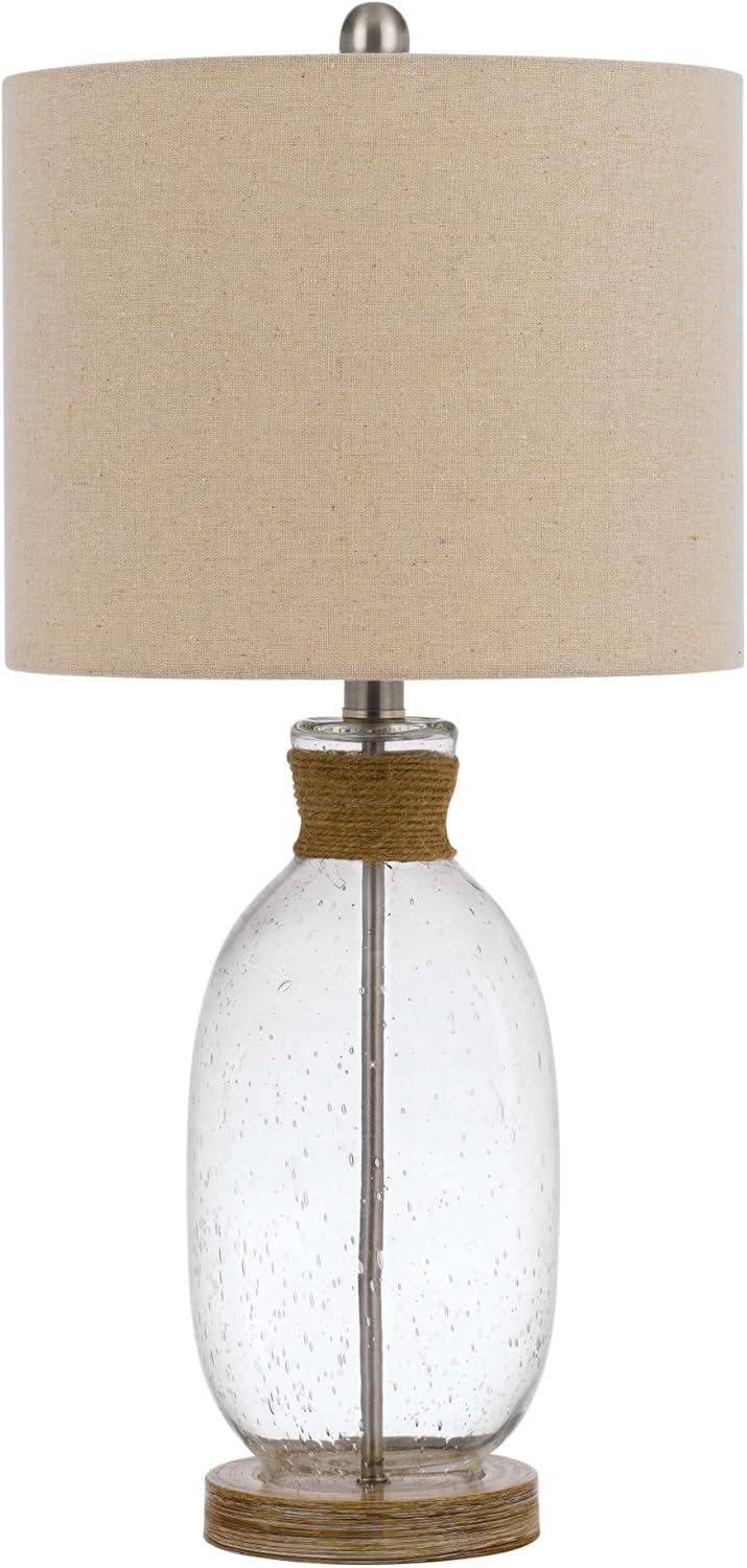 150W 3 Way Seymour Bubbled Glass Table Lamp With Resin Base And Hardback Drum Linen Shade