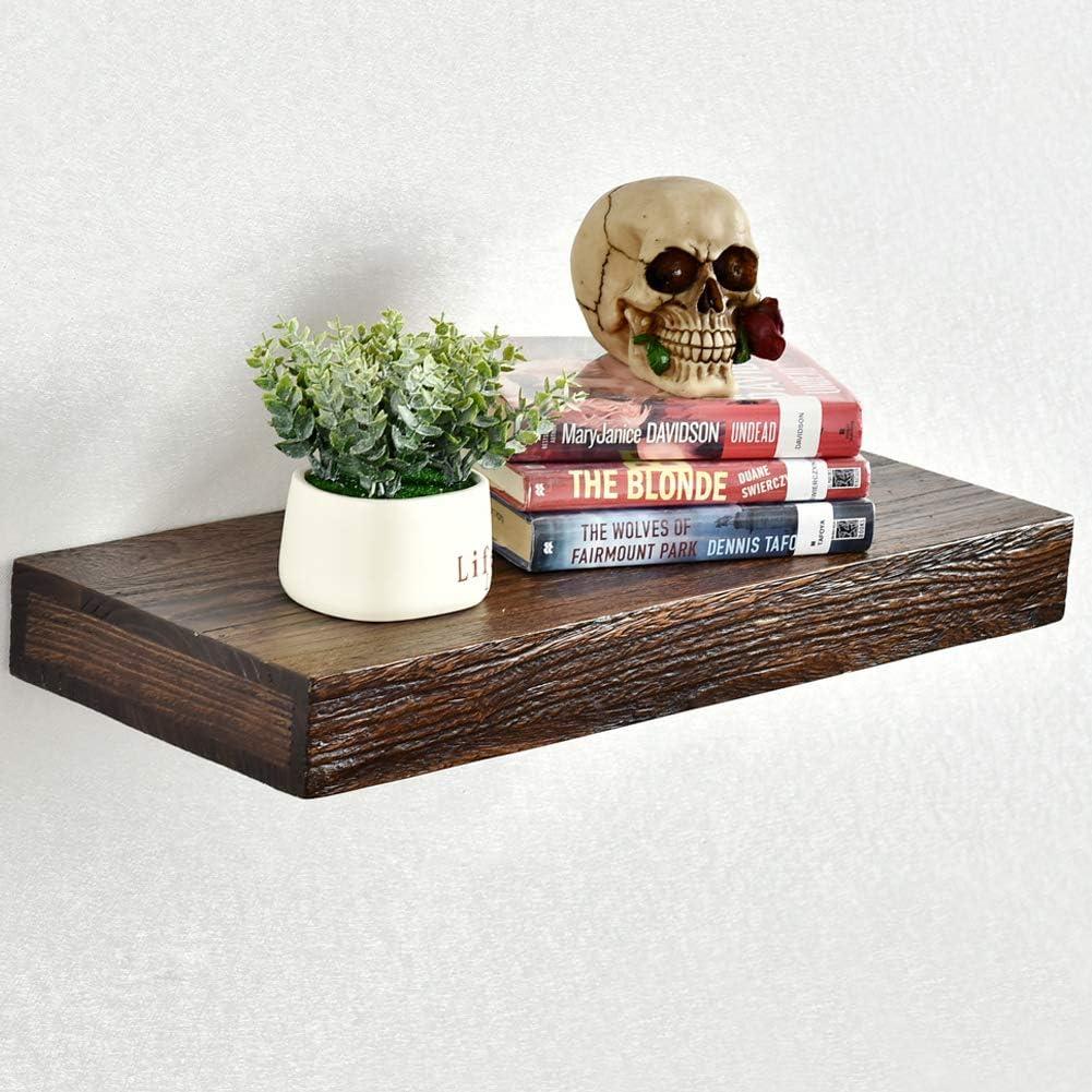 WELLAND Colin Rustic Wooden Floating Shelf Wall Mounted Shelves Display, 24"W x 10"D x 2.75"H, Walnut