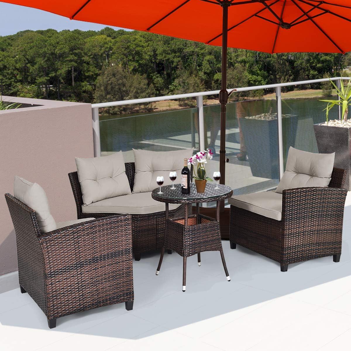 Patiojoy 4PCS Outdoor Patio Conversation Set Wicker Rattan Sectional Sofa