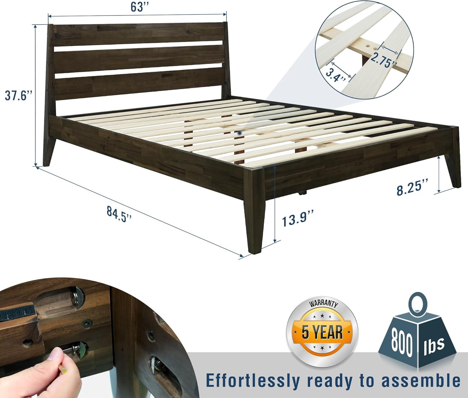 Acacia Bed Frame with Headboard Solid Wood Platform Bed