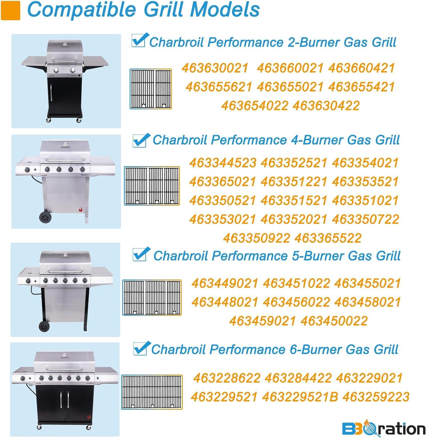 Matte Black Cast Iron Grill Grates for Char-Broil 6 Burner