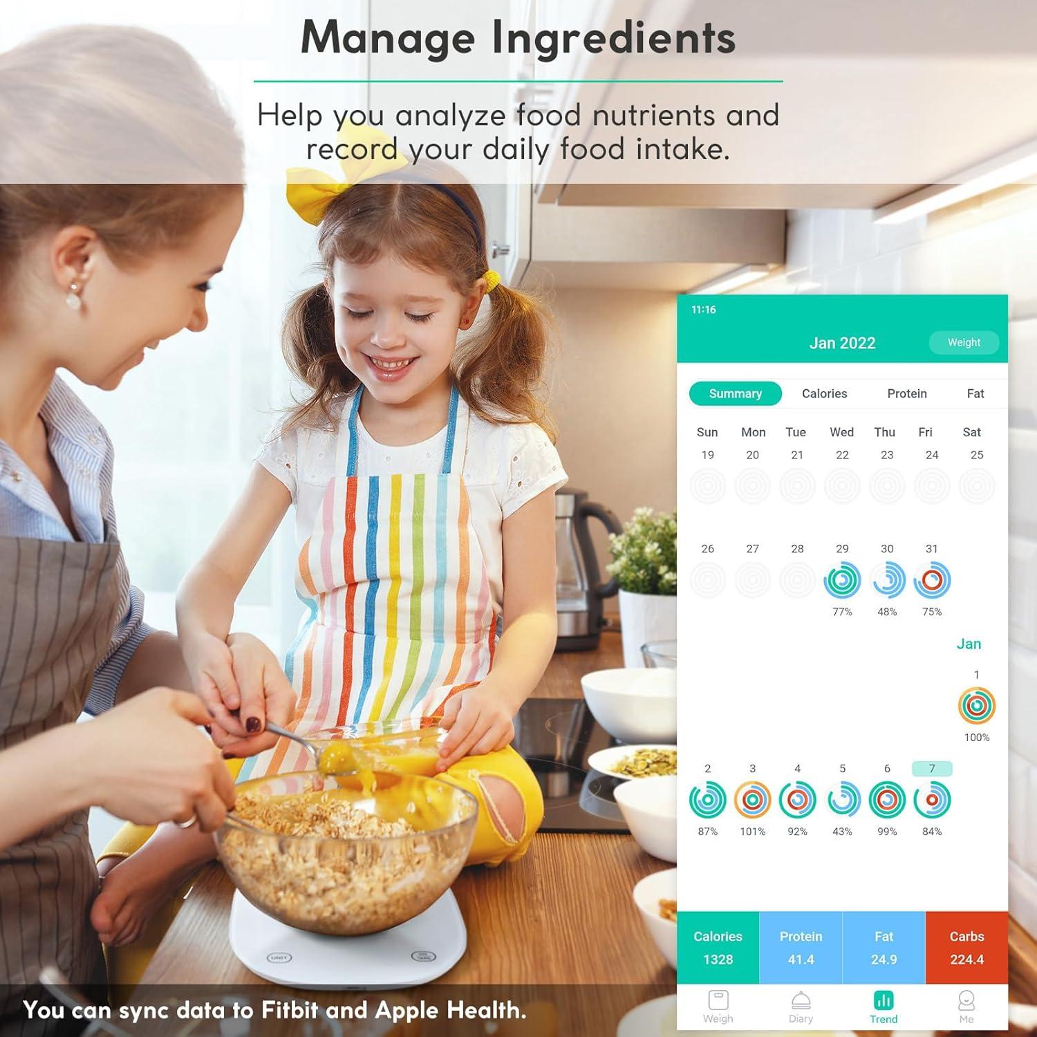 Arboleaf Smart Food Scale Digital Kitchen Rechargeable with App Calorie Counter