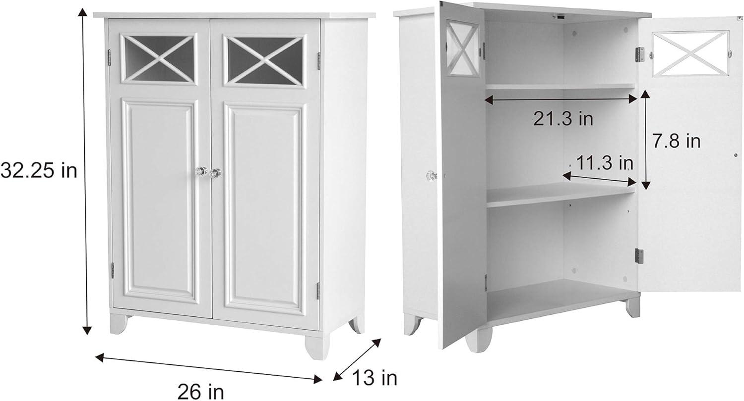 Teamson Home Dawson Two-Door Floor Storage Accent Cabinet with Decorative Glass Panels, White