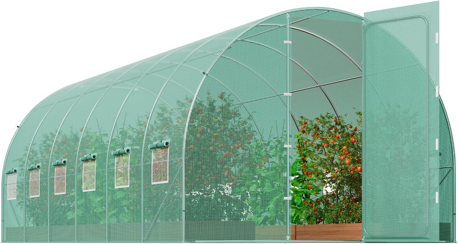 Walk-in Tunnel Greenhouse 19.4 x 9.7 x 7.4 ft. Hoop House Greenhouse Tunnel, with Galvanized Steel Frame, Green PE Cover
