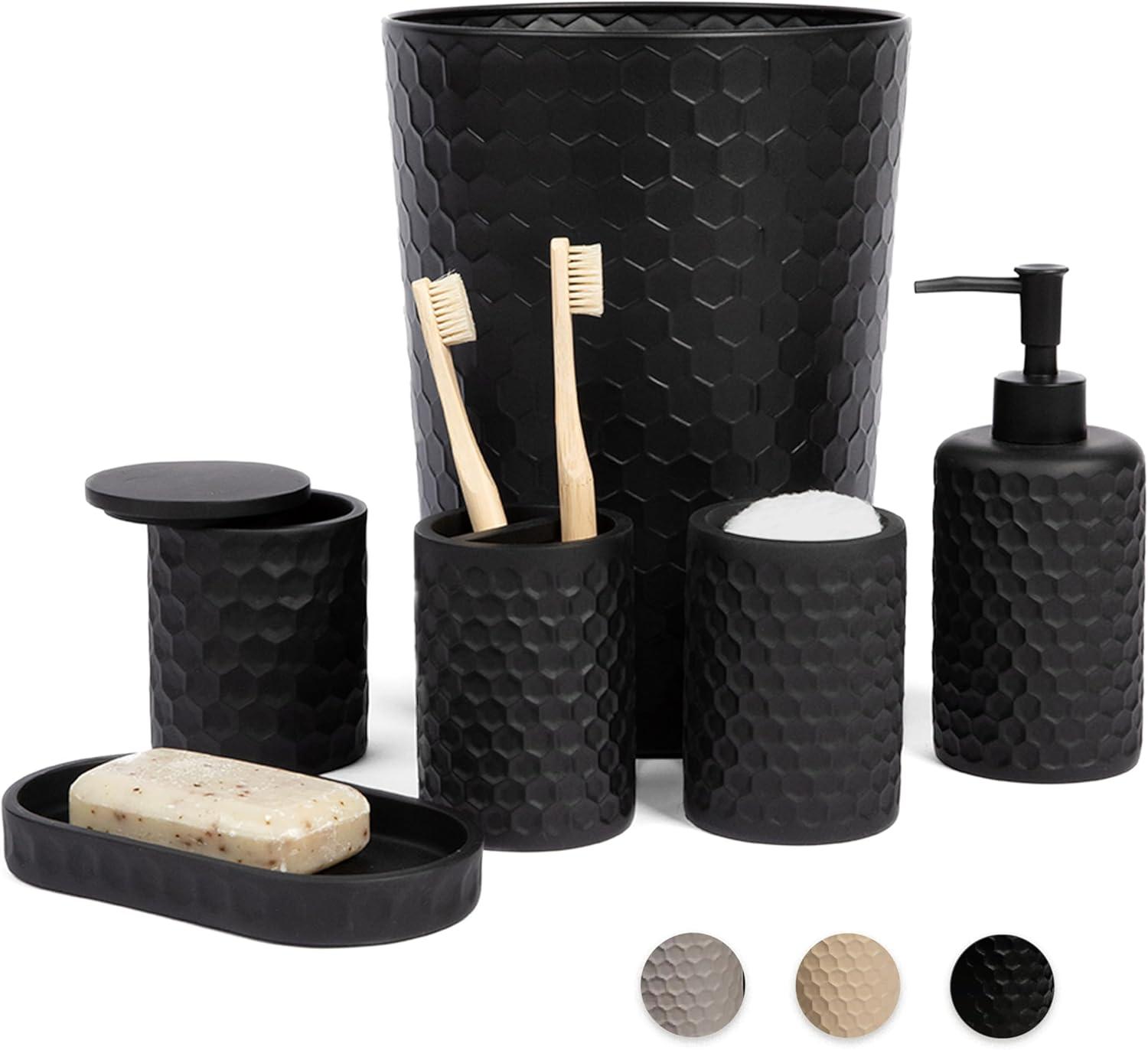 Black Honeycomb 6-Piece Resin Bathroom Accessories Set