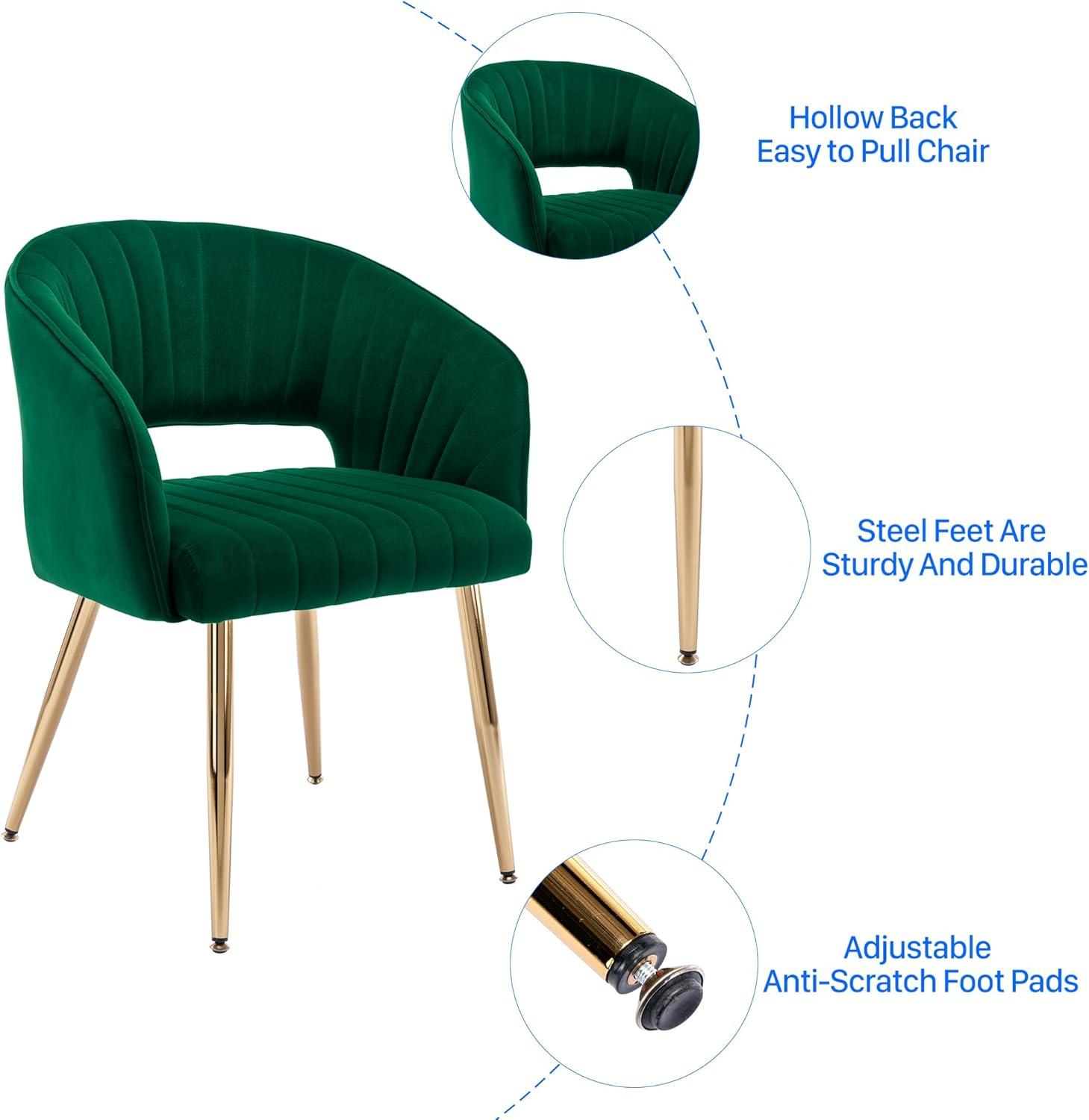 Green Velvet Upholstered Side Chair with Gold Legs, Set of 4