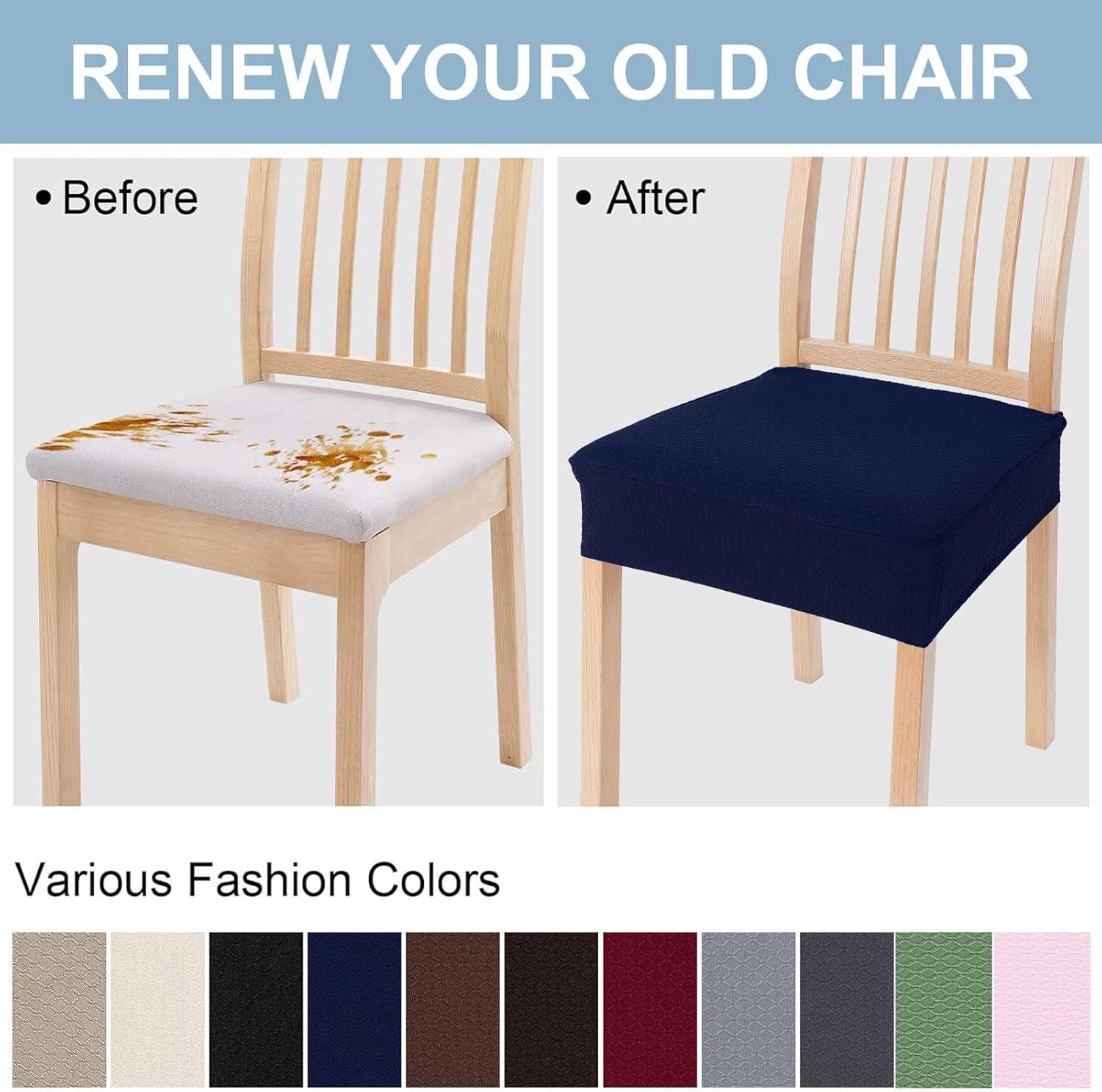 Furrygo Washable 4 Pieces Polyester Dining Chair Slipcovers, Navy