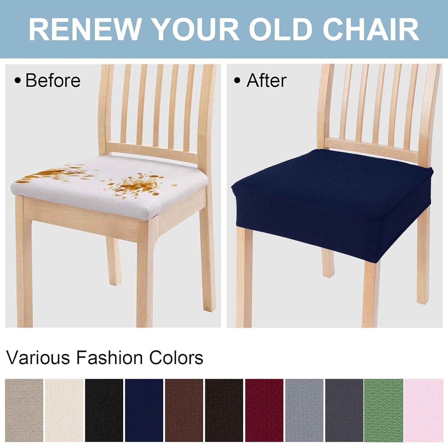 Furrygo Washable 4 Pieces Polyester Dining Chair Slipcovers, Navy