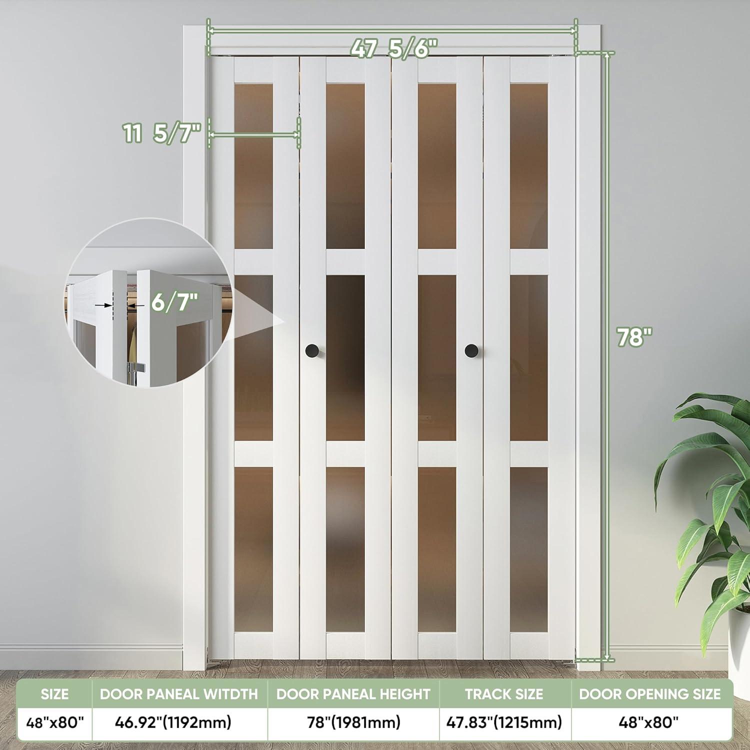 3 Frosted  Lite Glass Bi-Fold Door With Installation Hardware Kit  And Handle