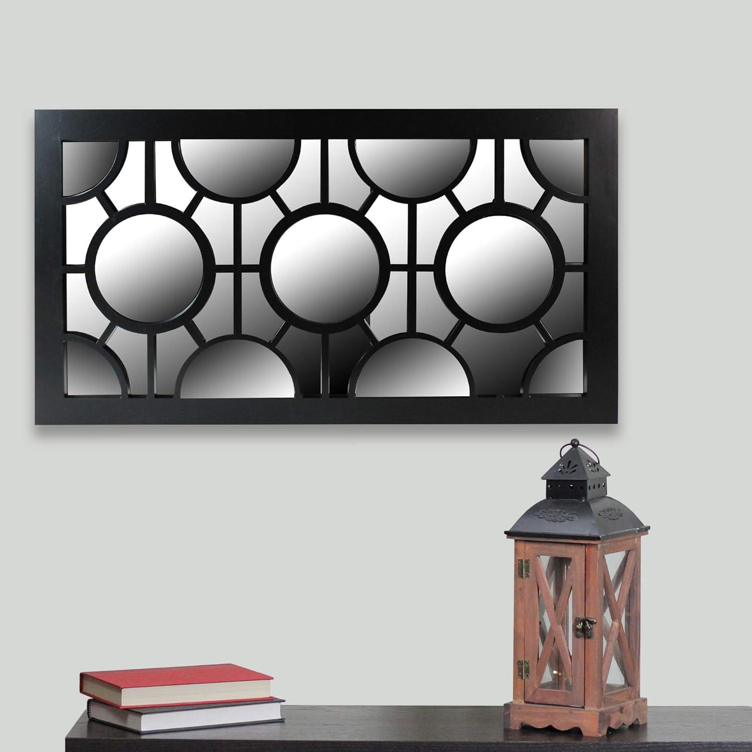 Geometric Lattice Overlay 25.5" Black Rectangular Wall Mirror