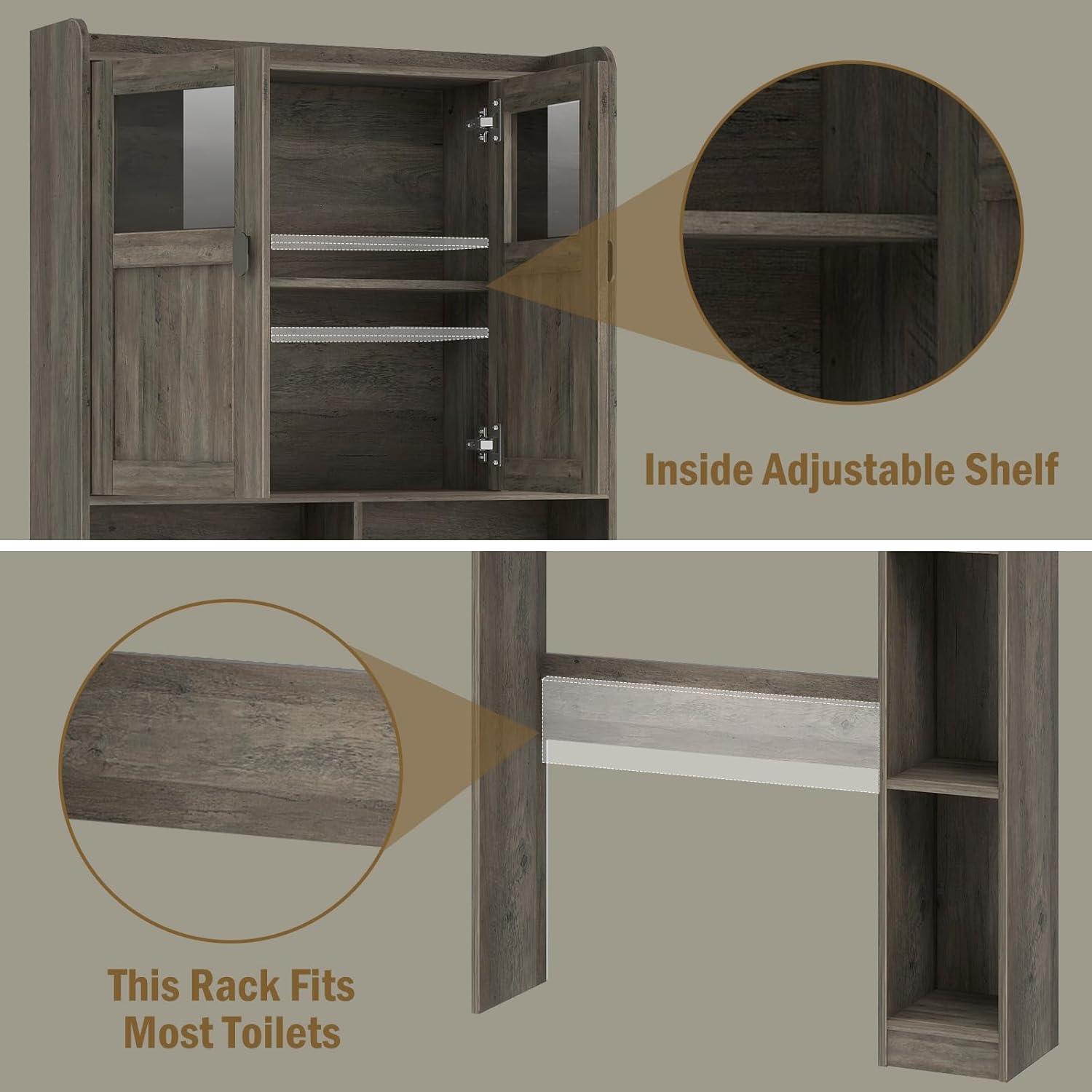 Bathroom Shelf Over Toilet with Glass Doors and Adjustable Shelves