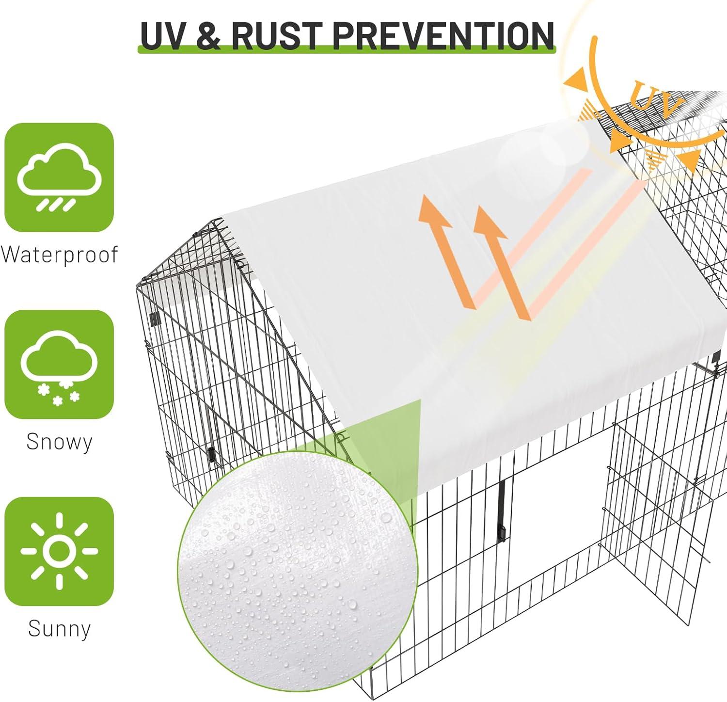 Metal Chicken Coop, 86 x 40 x 40 Inch Chicken Run for Yard with Waterproof Cover, Outdoor Portable Chicken Pen with 4 Doors, 1 Window, Chicken House for Small Animals Duck, Rabbit, Hen