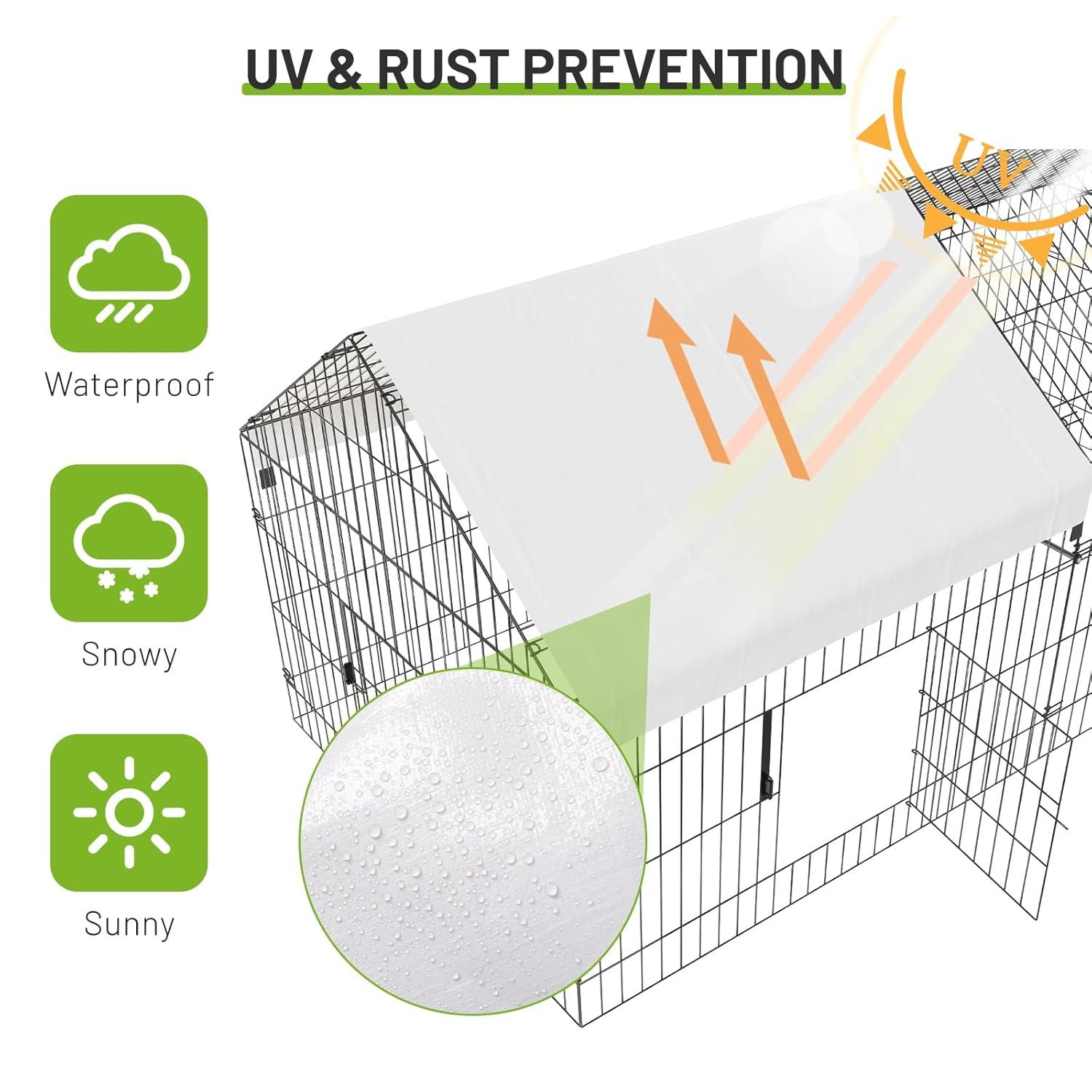 Metal Chicken Coop, 86 x 40 x 40 Inch Chicken Run for Yard with Waterproof Cover, Outdoor Portable Chicken Pen with 4 Doors, 1 Window, Chicken House for Small Animals Duck, Rabbit, Hen