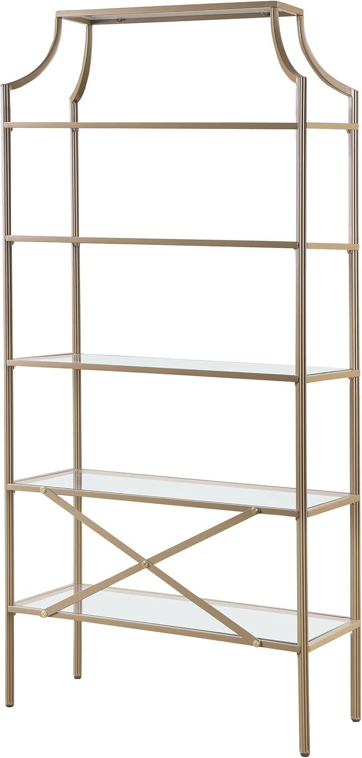 Coaster 70" Serena Modern 5 Tier Tempered Glass Shelves Bookcase Matte Gold