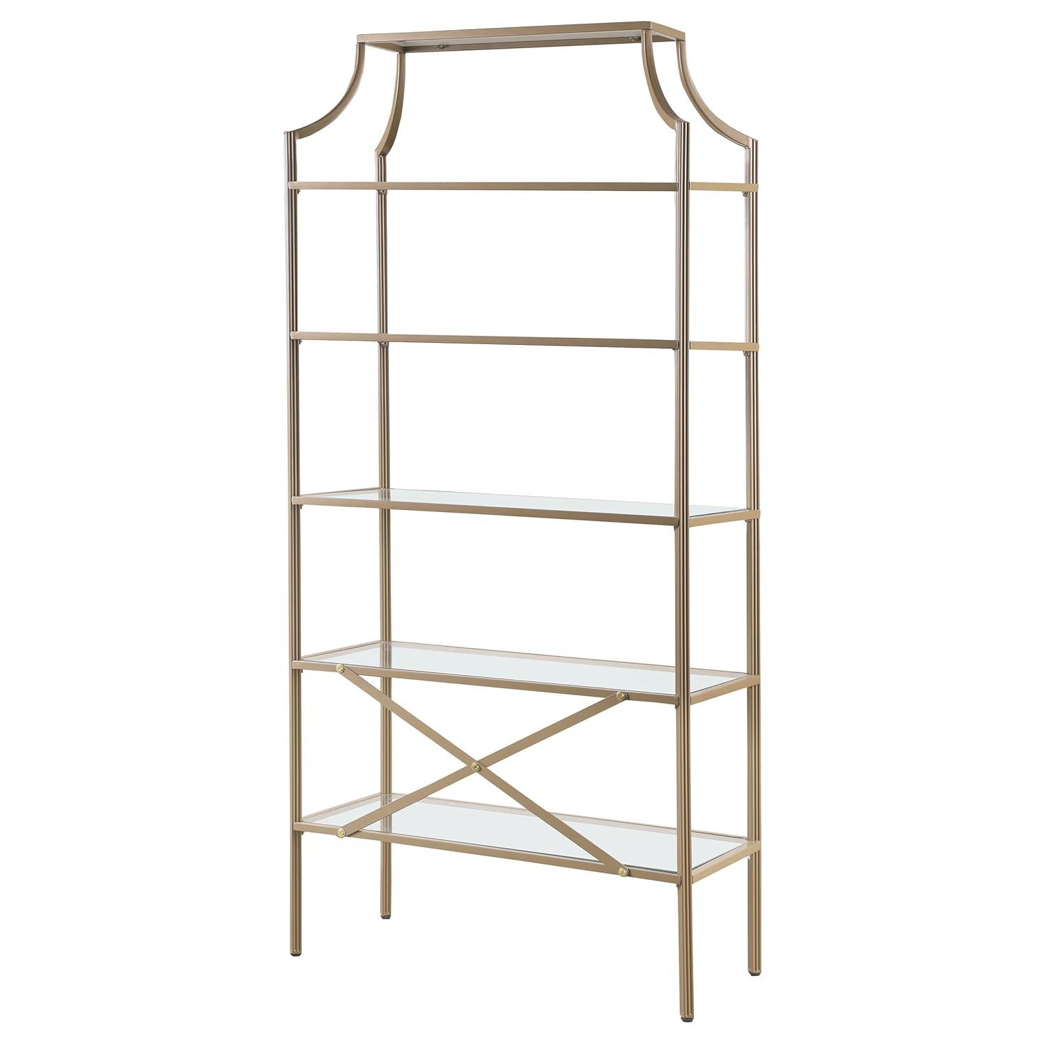 Coaster 70" Serena Modern 5 Tier Tempered Glass Shelves Bookcase Matte Gold