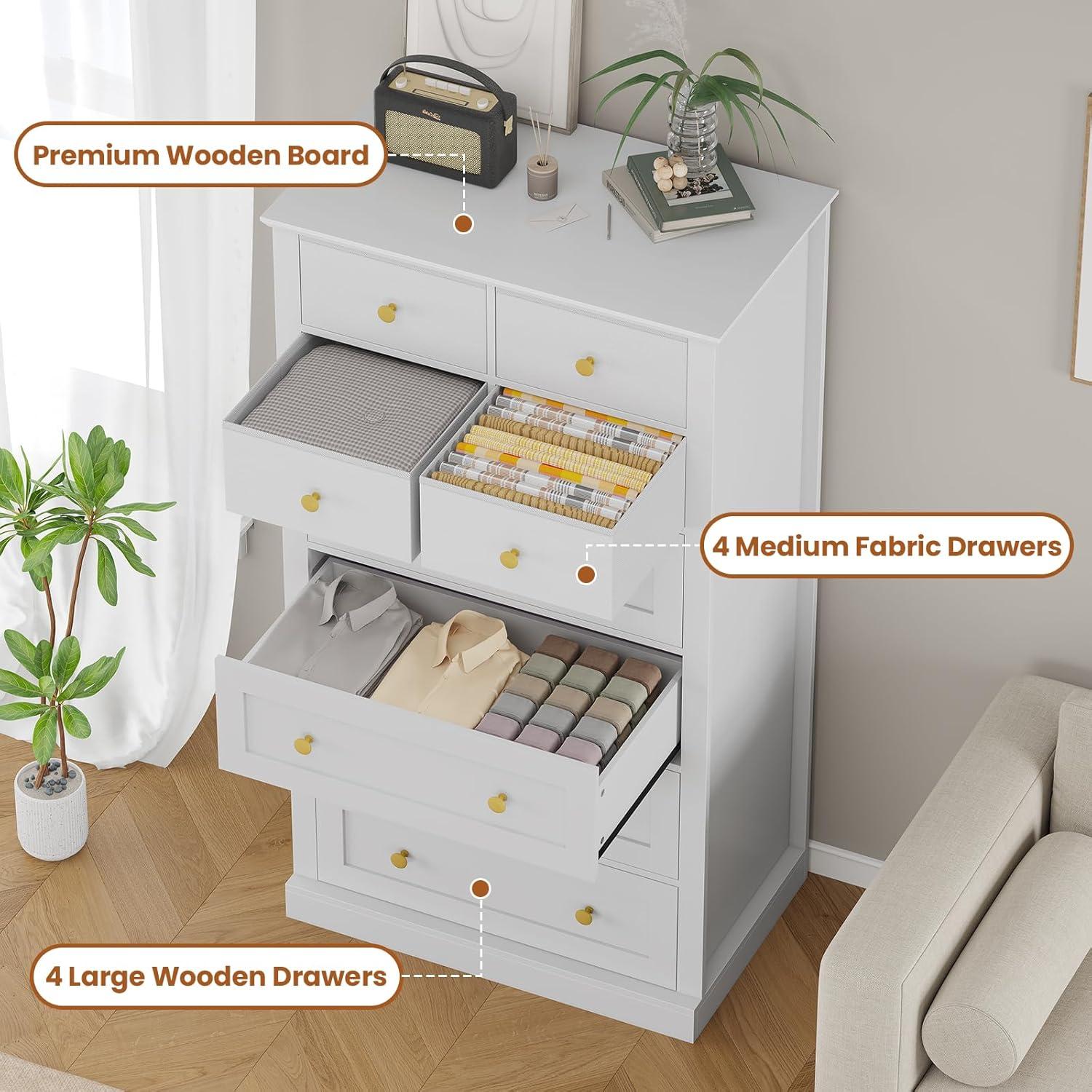 Winston Porter 8 Drawers Tall Dresser For Bedroom, Tall Dressers And Chest Of Drawers, Vertical Chest Of Drawers Dresser For Bedroom