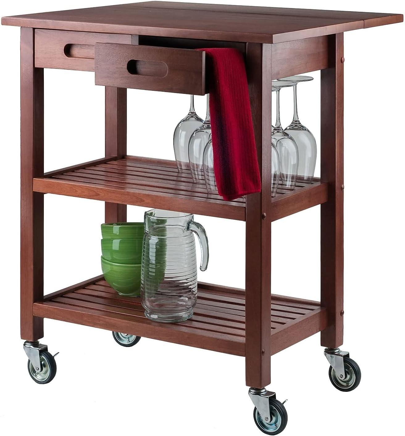 Jonathan Kitchen Cart Walnut - Winsome: Rolling Island with Storage, Wood Composite Surface