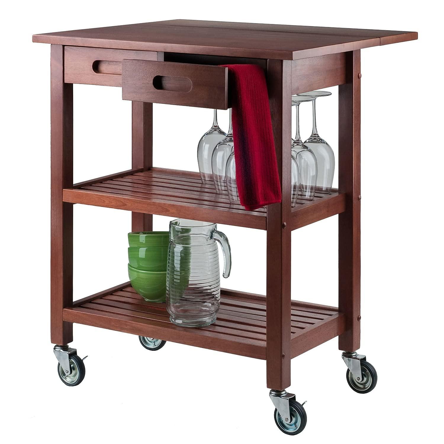 Jonathan Kitchen Cart Walnut - Winsome: Rolling Island with Storage, Wood Composite Surface