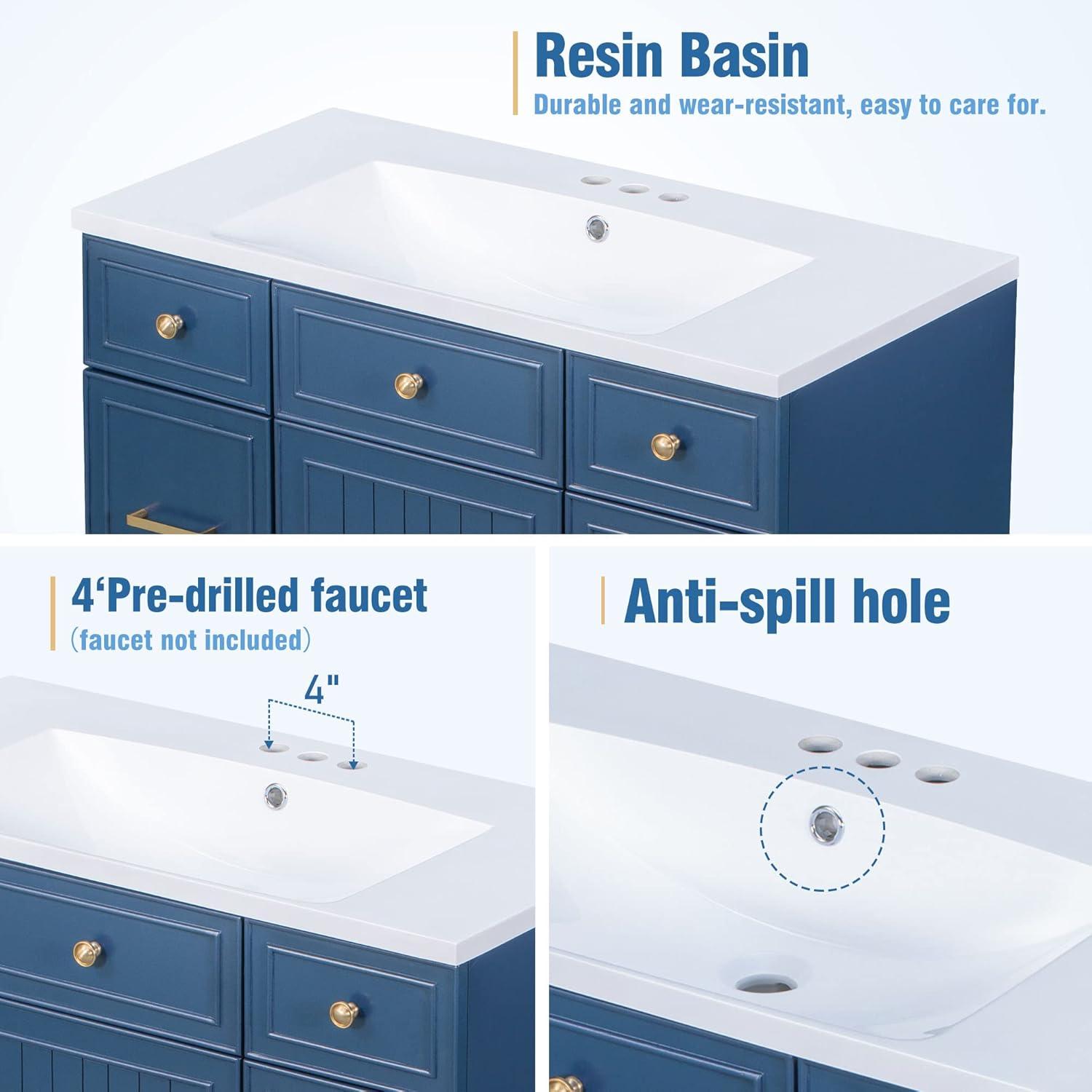 Miekor Furniture 36" Bathroom Vanity Cabinet with Sink Top Combo Set, Navy Blue, Single Sink, Shaker Cabinet with Soft Closing Door and Drawer W5UE-1