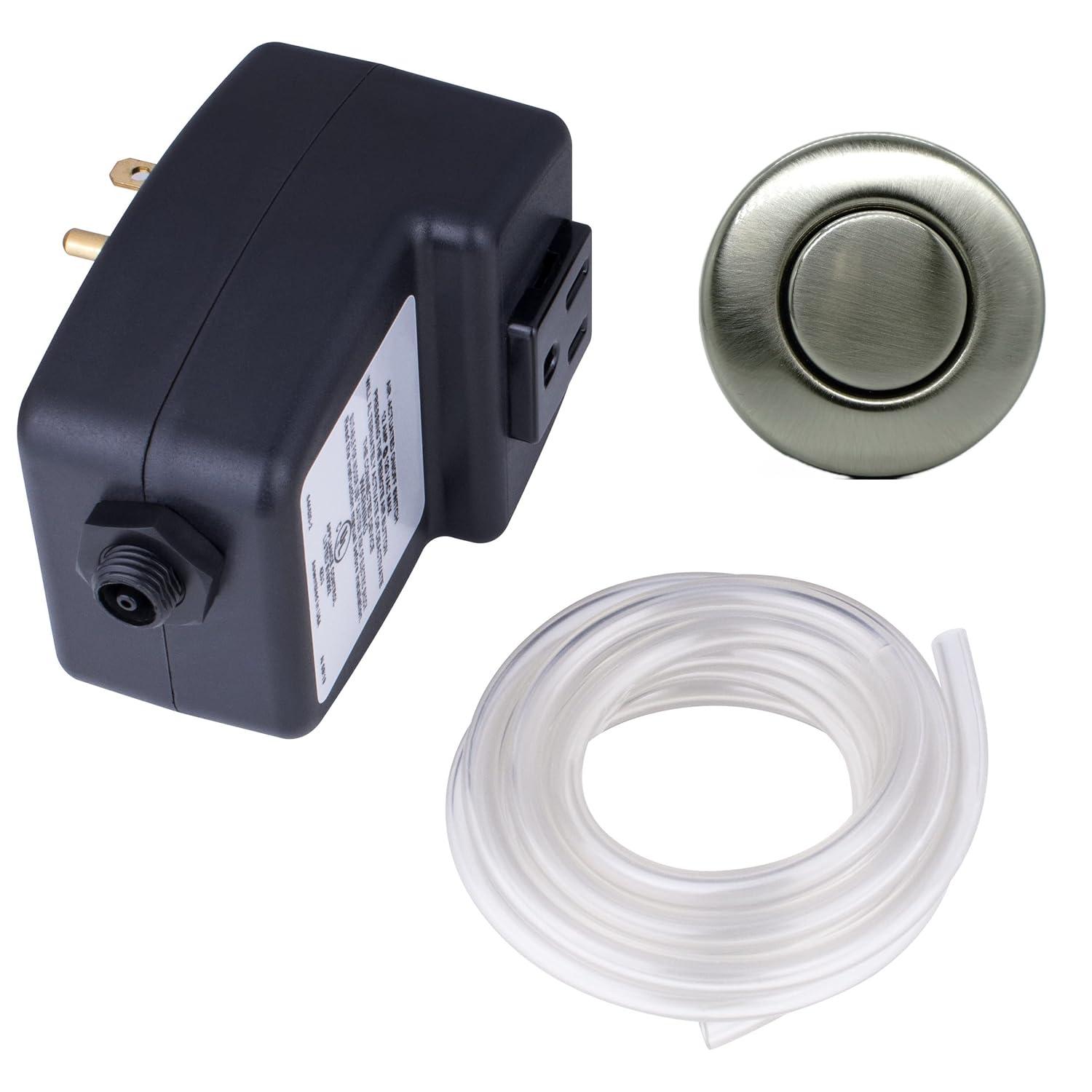 Mr. Scrappy Garbage Disposal Air Switch Kit with Brushed Nickel Push Button, Power Box, and Air Tube