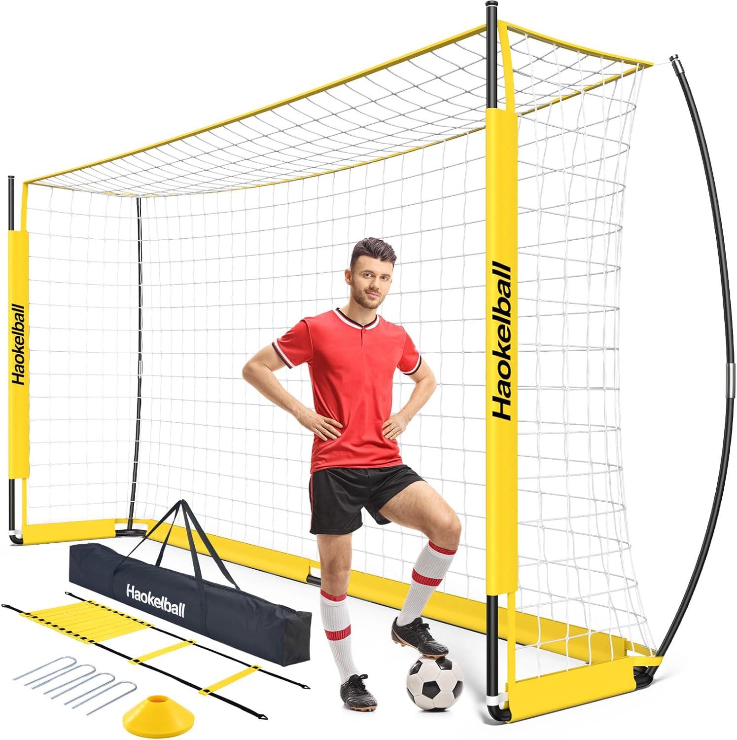 HAOKELBALL Soccer Goal with Agility Ladder and 12 Soccer Cones 12x6 ft Soccer Net for Backyard Quick Setup Portable Soccer Goals with Upgraded Goal Posts and Carry Bag