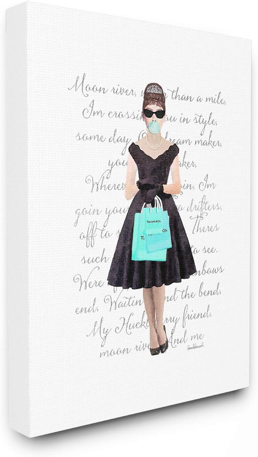 Glam Shopping Woman with Blue Bags Canvas Wall Art, 16 x 20