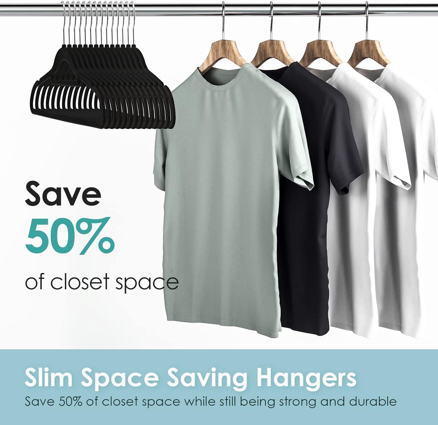 Simplify Slim Velvet Clothes Hangers | 50 Pack | Non-Slip | Shirts | Suit | Pants | Dresses | Garments | Closet Storage & Organization | Durable | Black