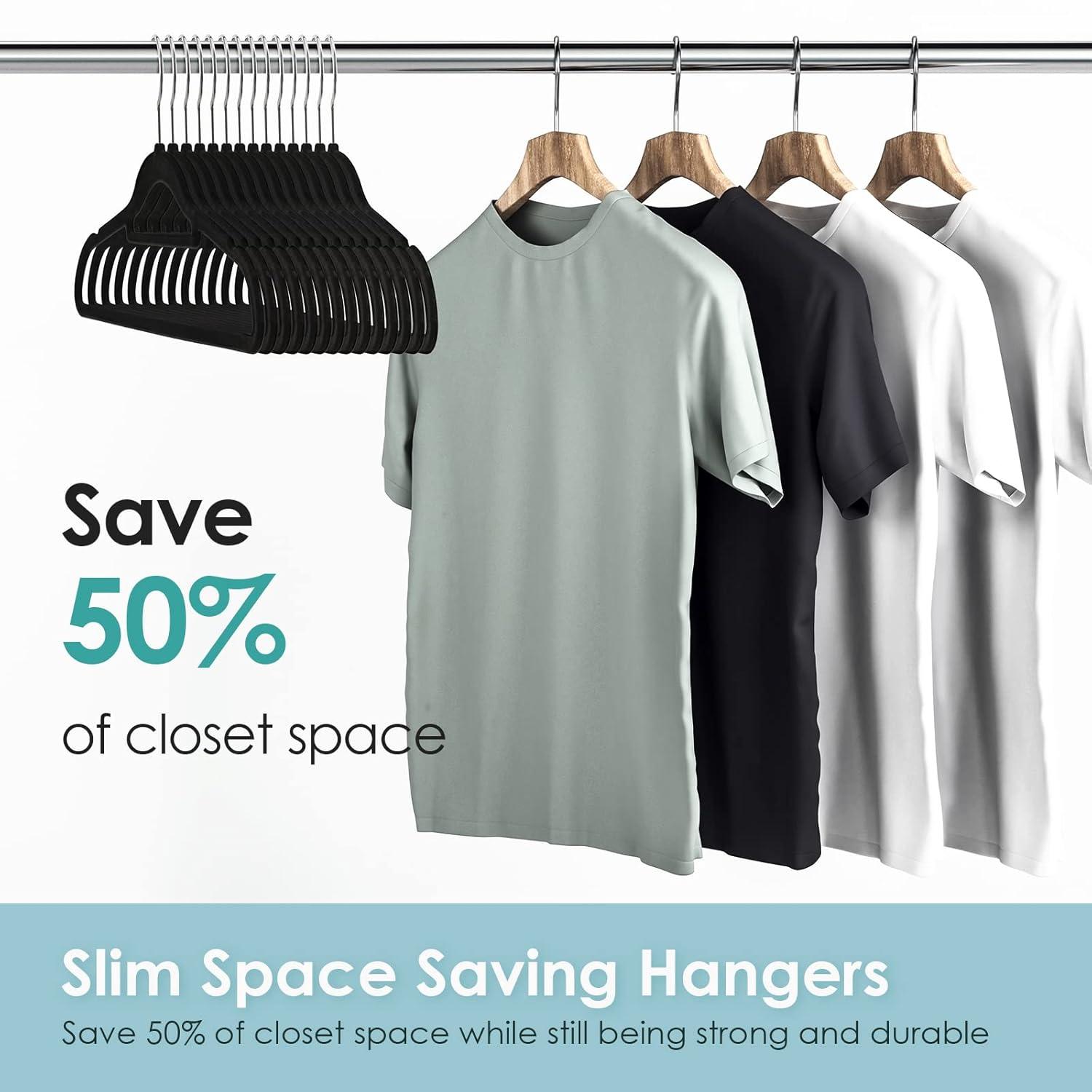 Simplify Slim Velvet Clothes Hangers | 50 Pack | Non-Slip | Shirts | Suit | Pants | Dresses | Garments | Closet Storage & Organization | Durable | Black
