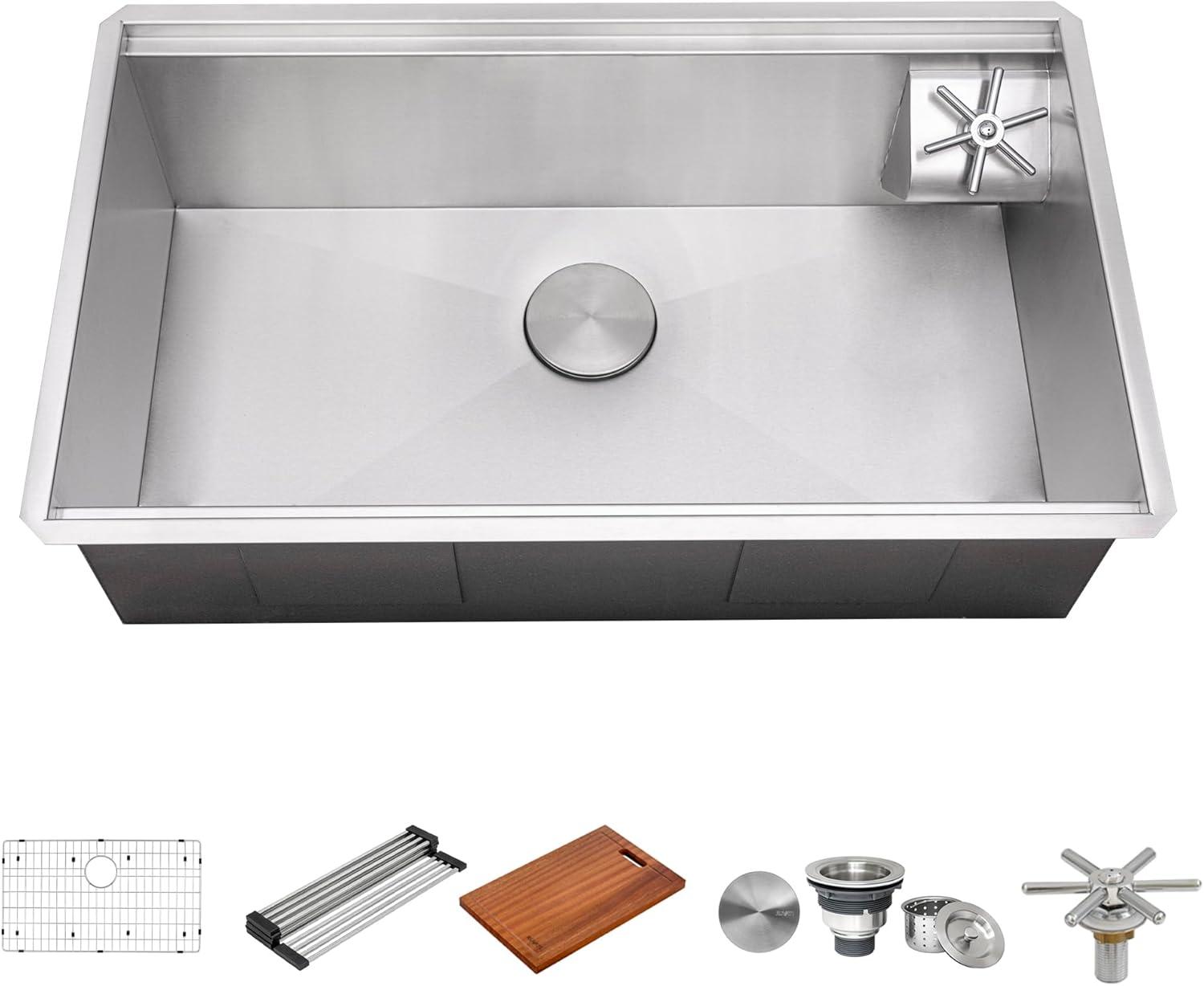 Ruvati 32-inch Glass Rinser and Sink Combo Workstation Undermount Stainless Steel Kitchen Sink