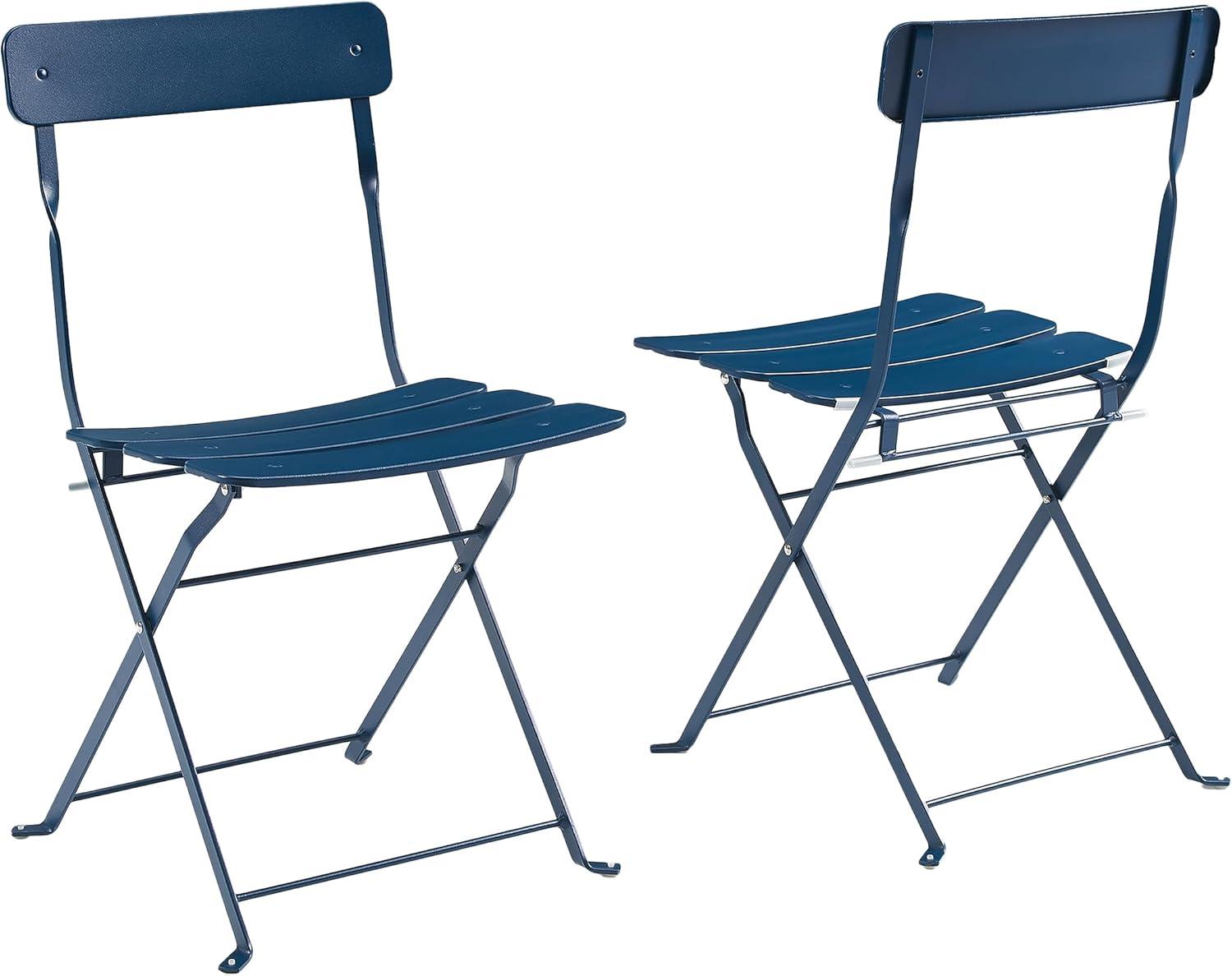 Navy Blue Steel 3-Piece Folding Bistro Set