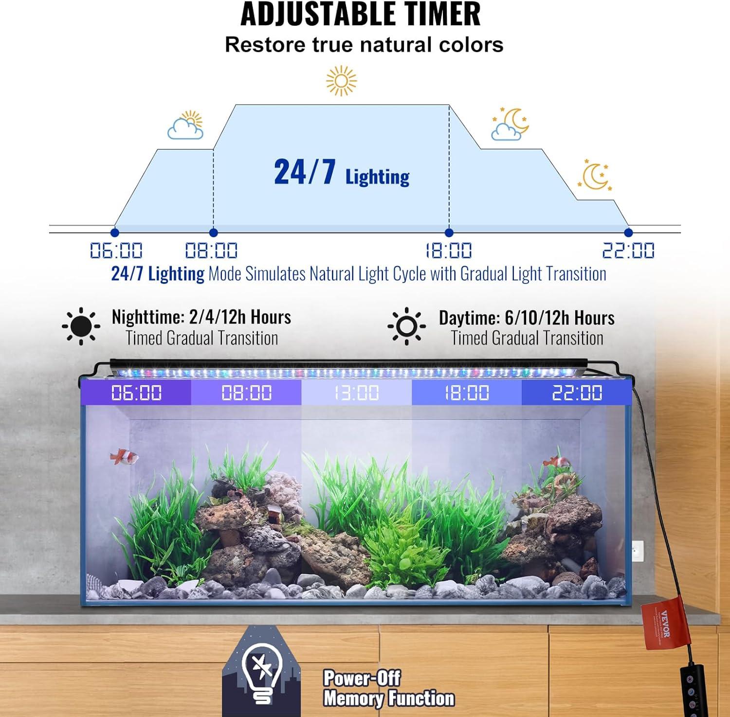 Black Aluminum Full Spectrum LED Aquarium Light with Timer