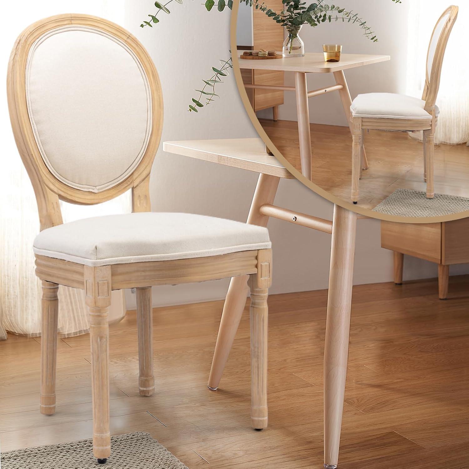 SoarFlash French Dining Chairs Set of 6, Vantage Dining Chair with Round Back, Farmhouse Country Dining Chair for Kitchen,Bedroom,Beige