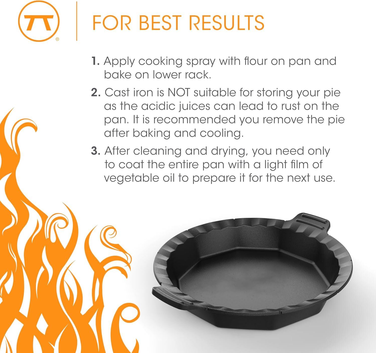 Outset Cast Iron Pie Pan For Oven, Stove, and Grill, 10"