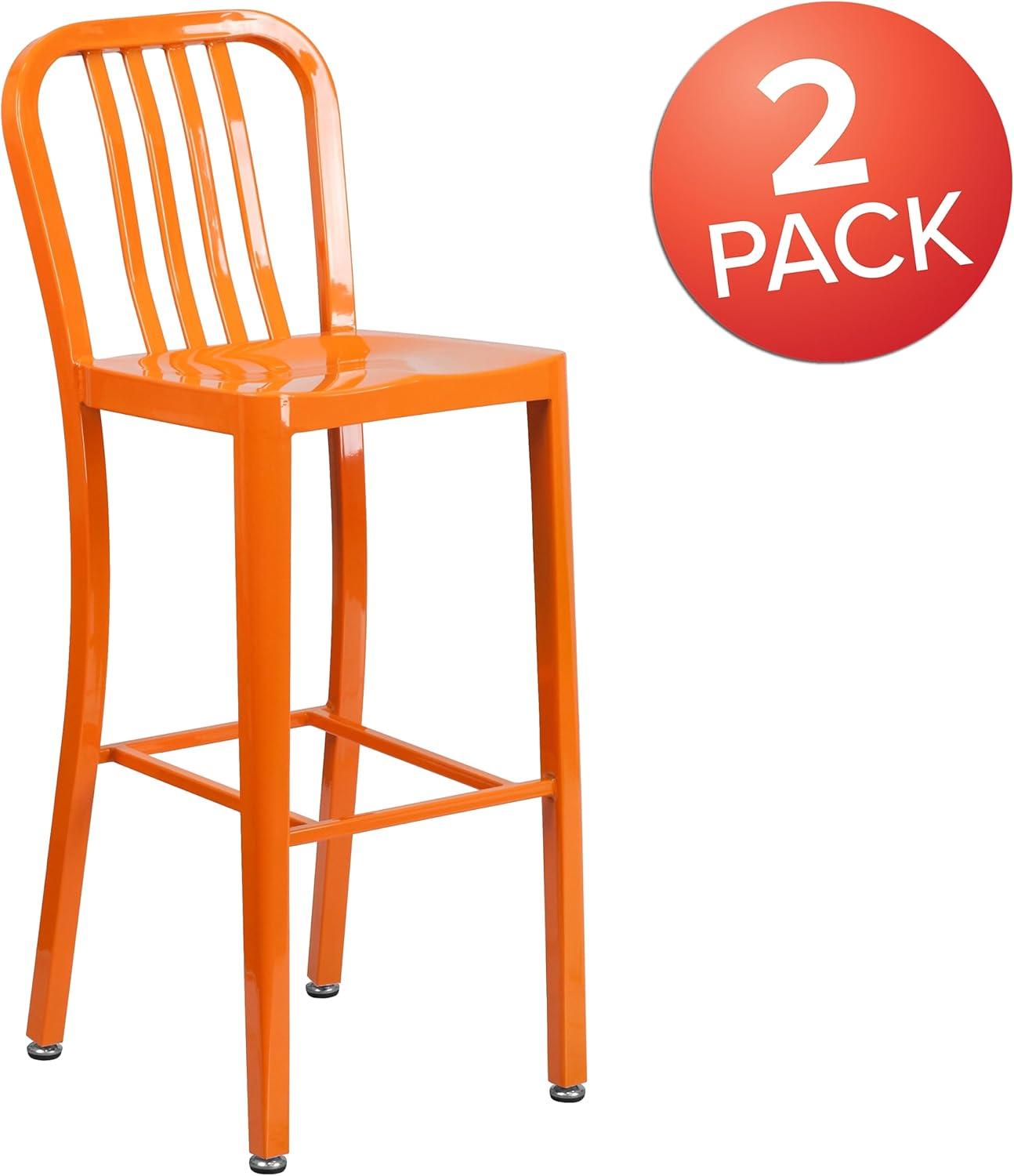 Flash Furniture Commercial Grade 30" High Orange Metal Indoor-Outdoor Barstool with Vertical Slat Back