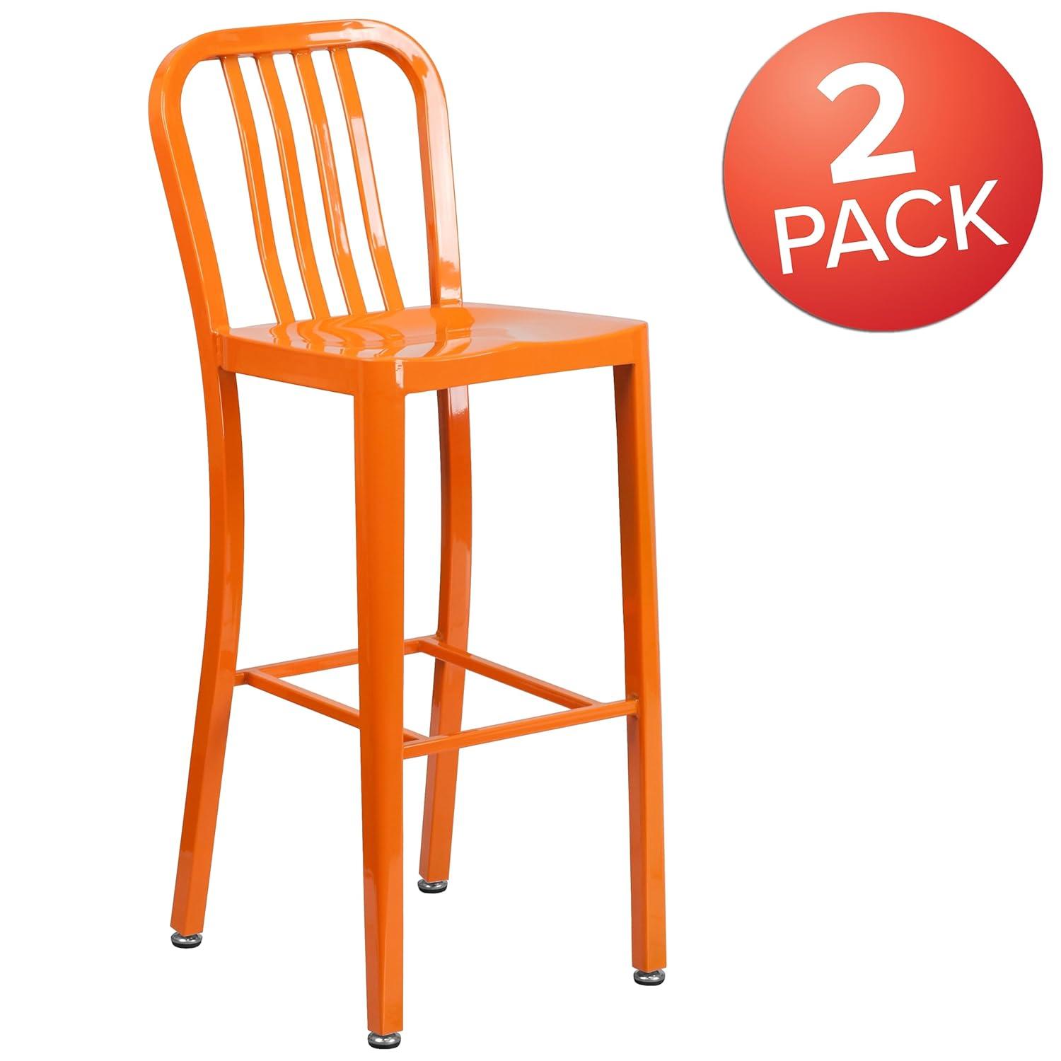 Flash Furniture Commercial Grade 30" High Orange Metal Indoor-Outdoor Barstool with Vertical Slat Back